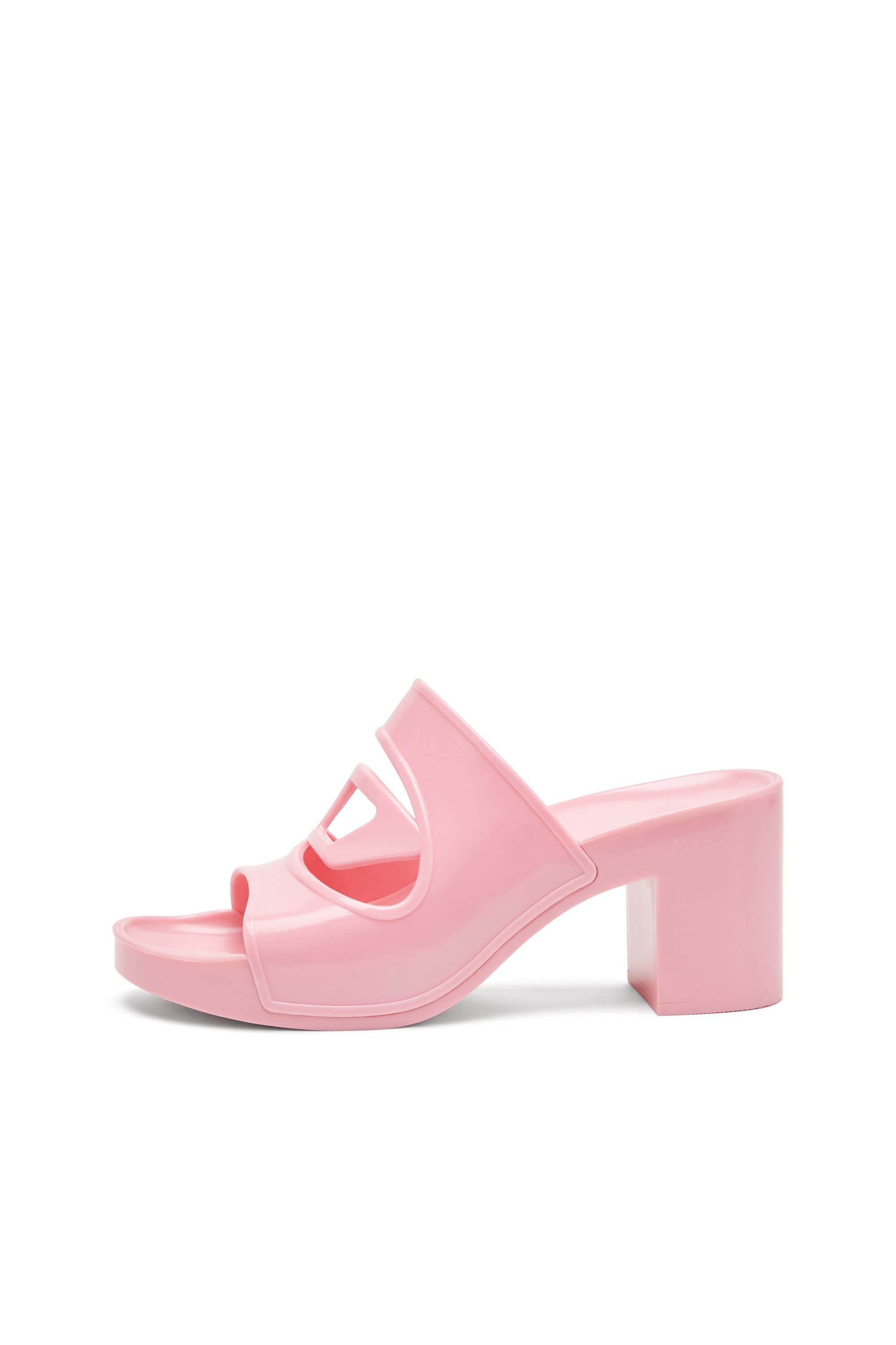 Diesel - SA-BONNIE, Woman's Heeled rubber slides with cut-out logo in Pink - 7