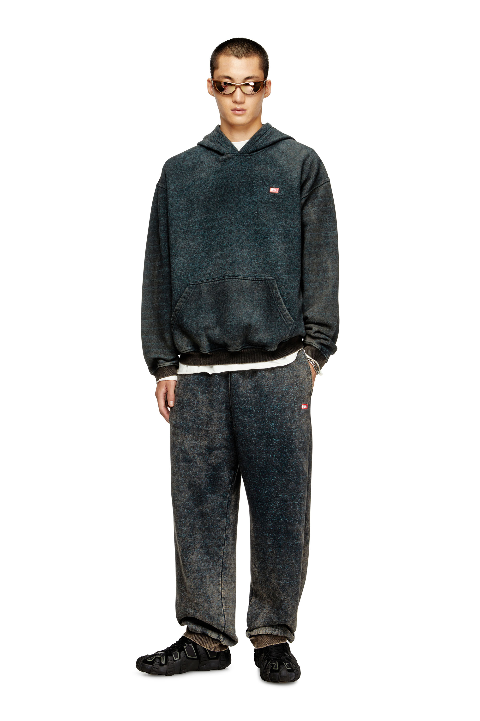 Diesel - S-KAI, Man's Cotton hoodie with kangaroo pocket in Black/Blue - 1