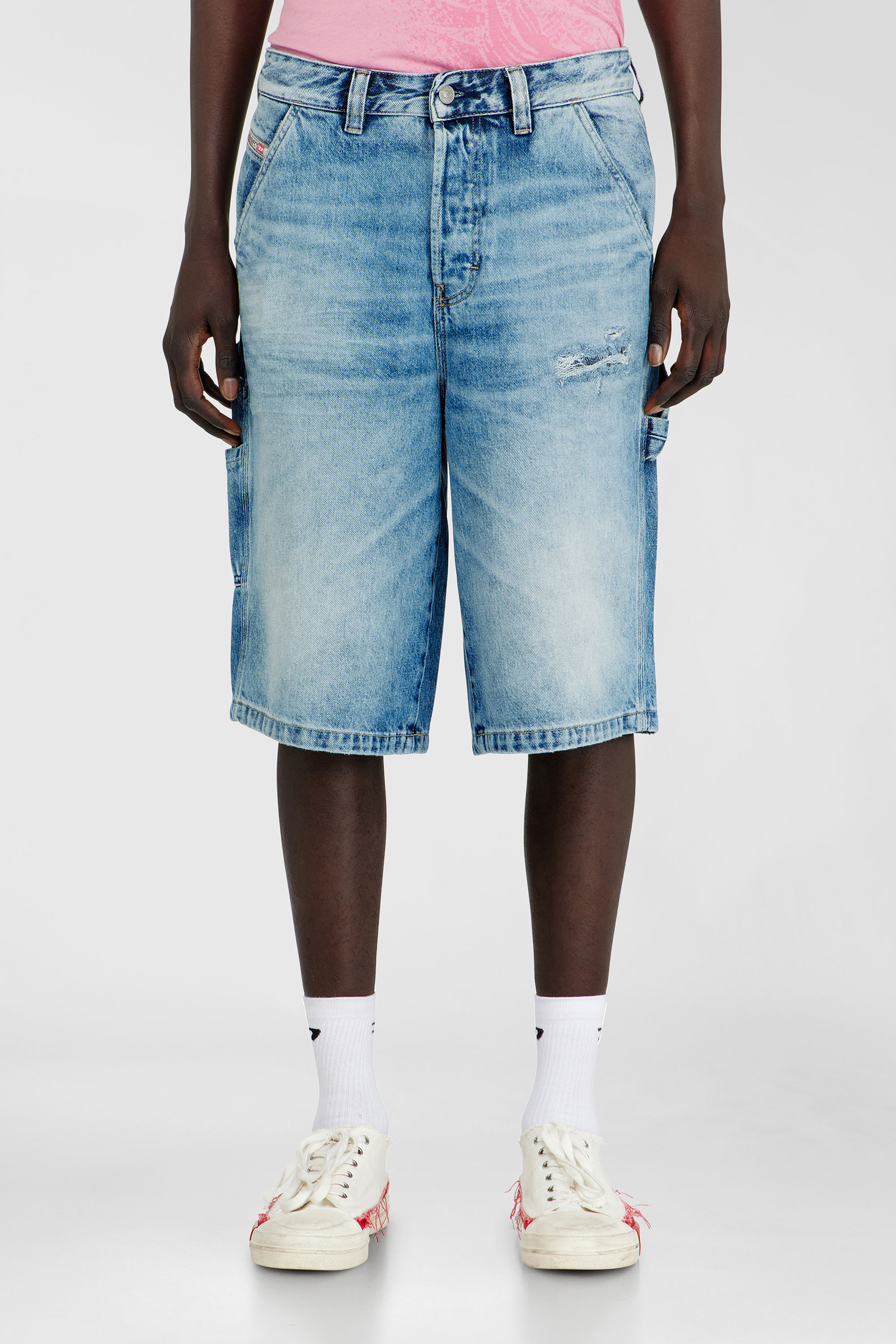 Diesel - D-LIVERY-W-SHORT, Man's Relaxed shorts in fluid denim with abrasions in Light Blue - 1