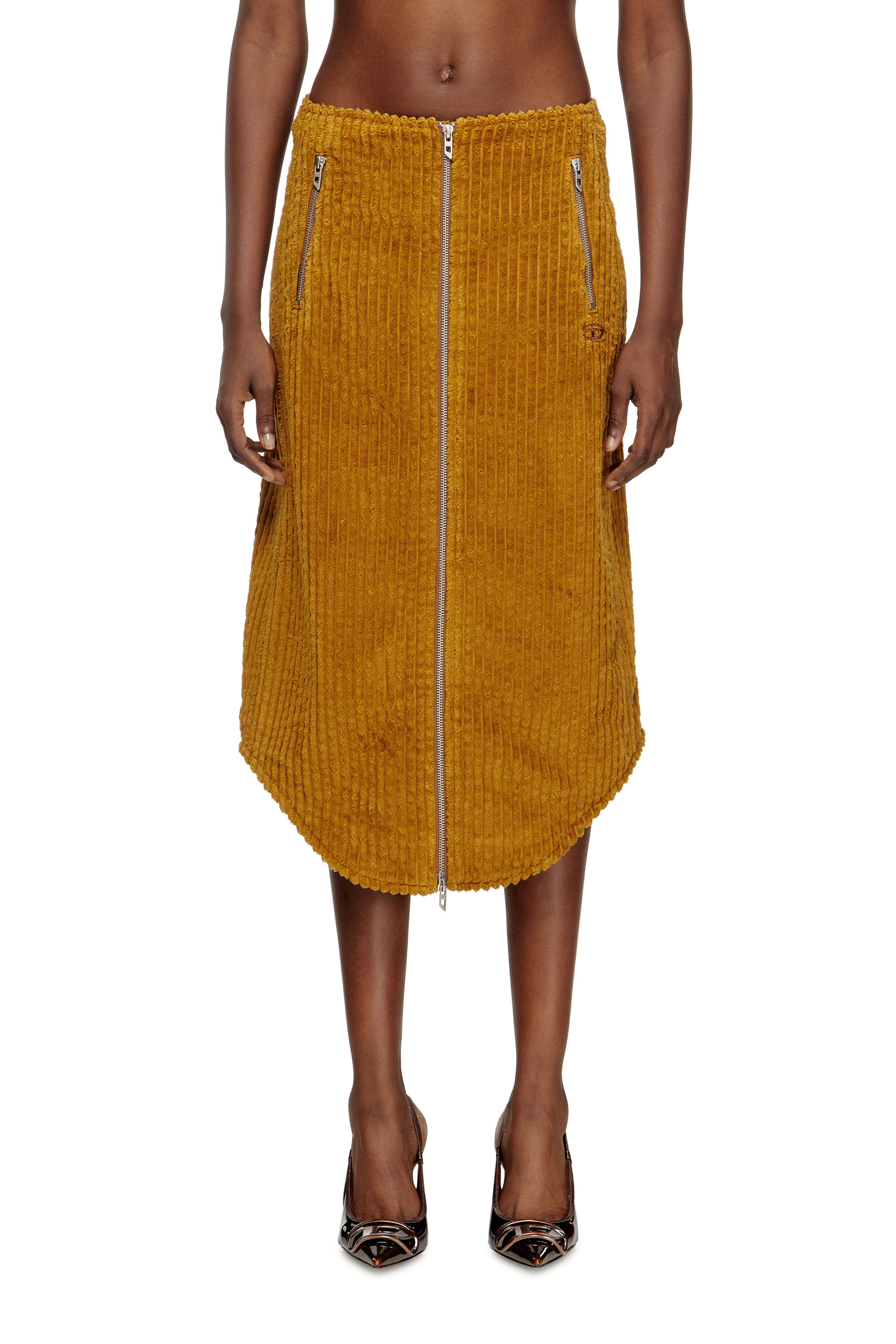 Diesel - O-LLIPOP, Woman's Cotton midi skirt with zipper in Light Brown - 1