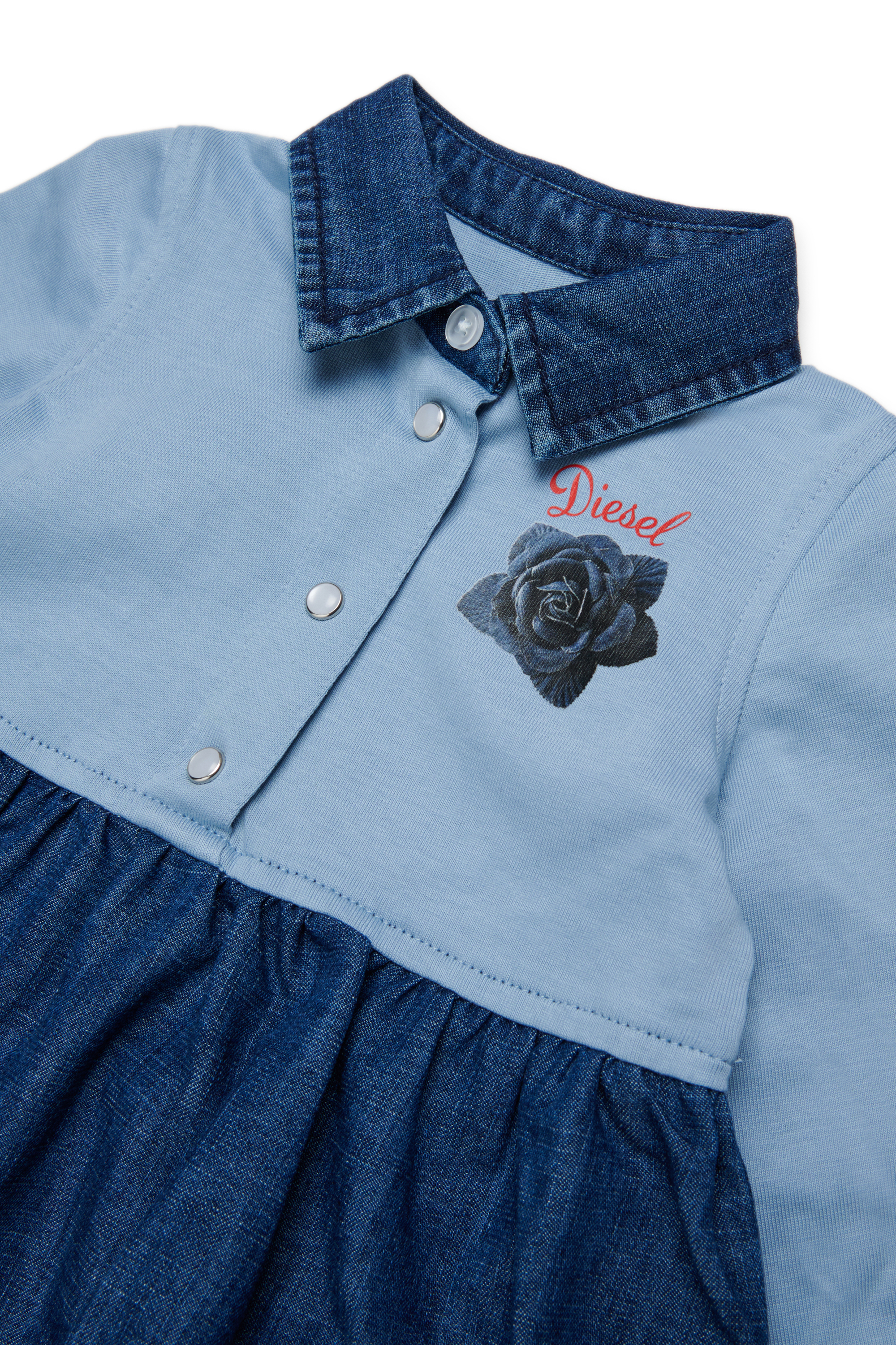 Diesel - DROSEB, Woman's Shirt dress in cotton and denim with rose print in Medium blue - 3