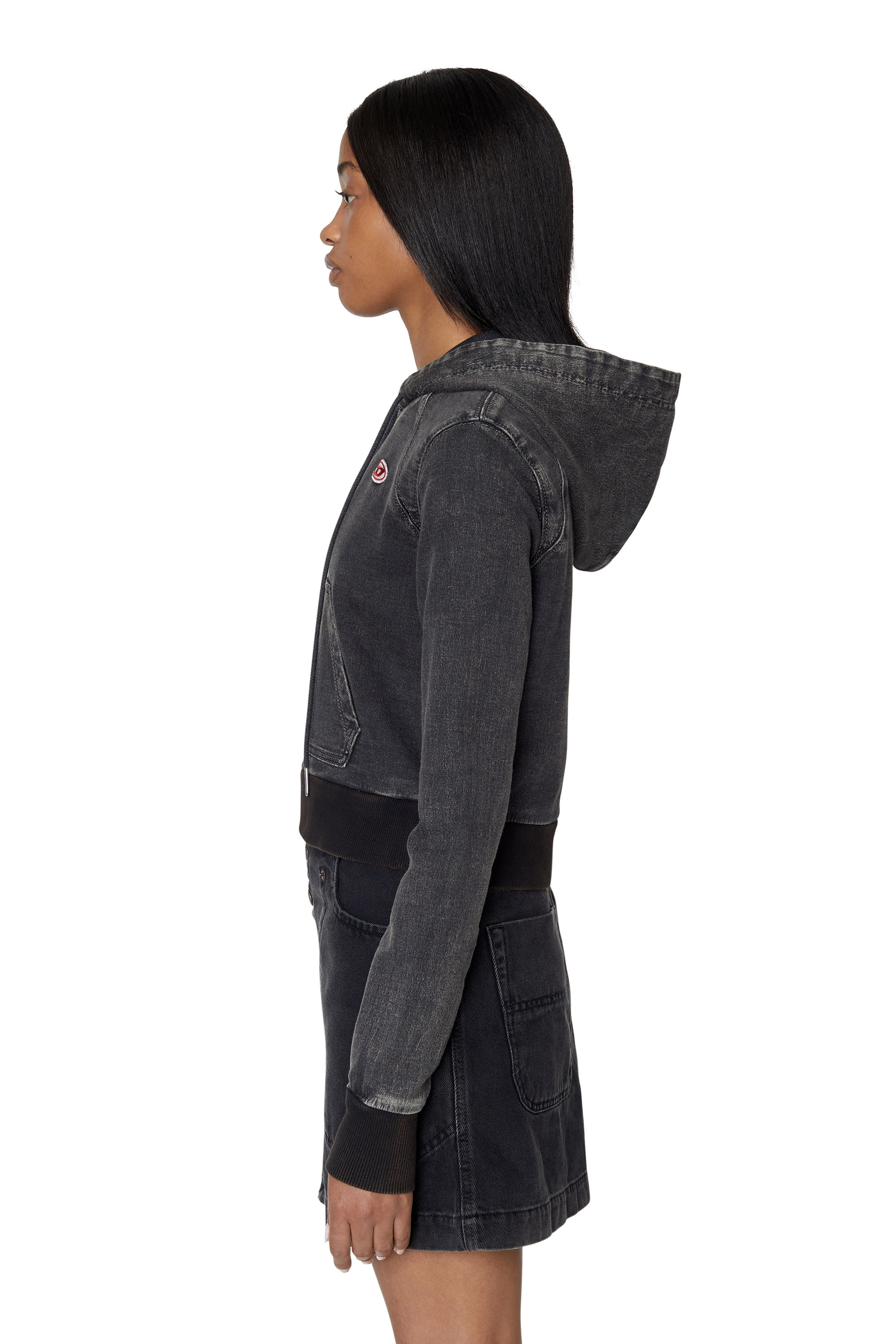 Diesel - D-ANGY TRACK DENIM HOODIE, Black/Dark grey - Image 6