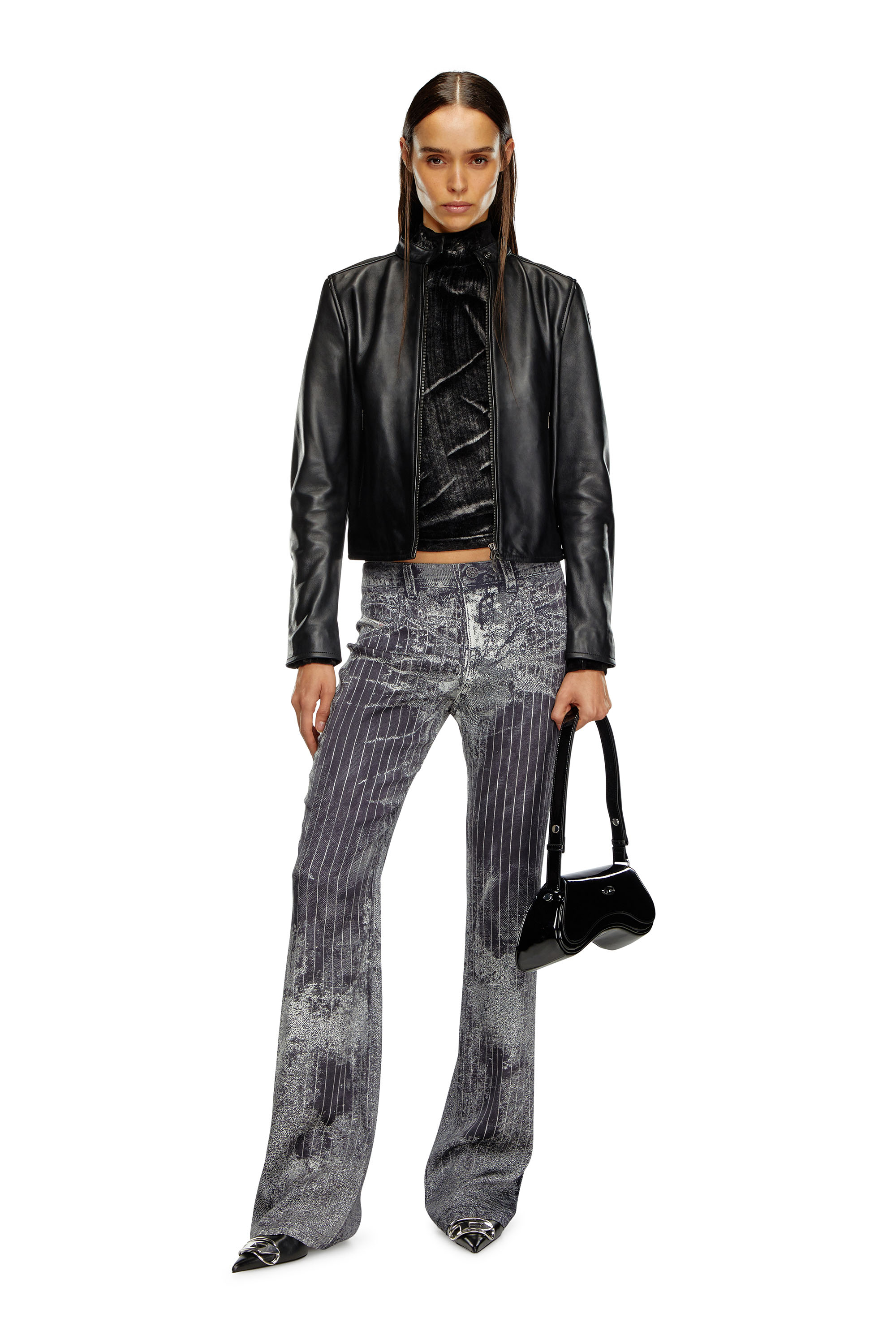 L-AYLA, Black Diesel - L-AYLA, Woman's Leather biker jacket with embossed logo in Black - 1