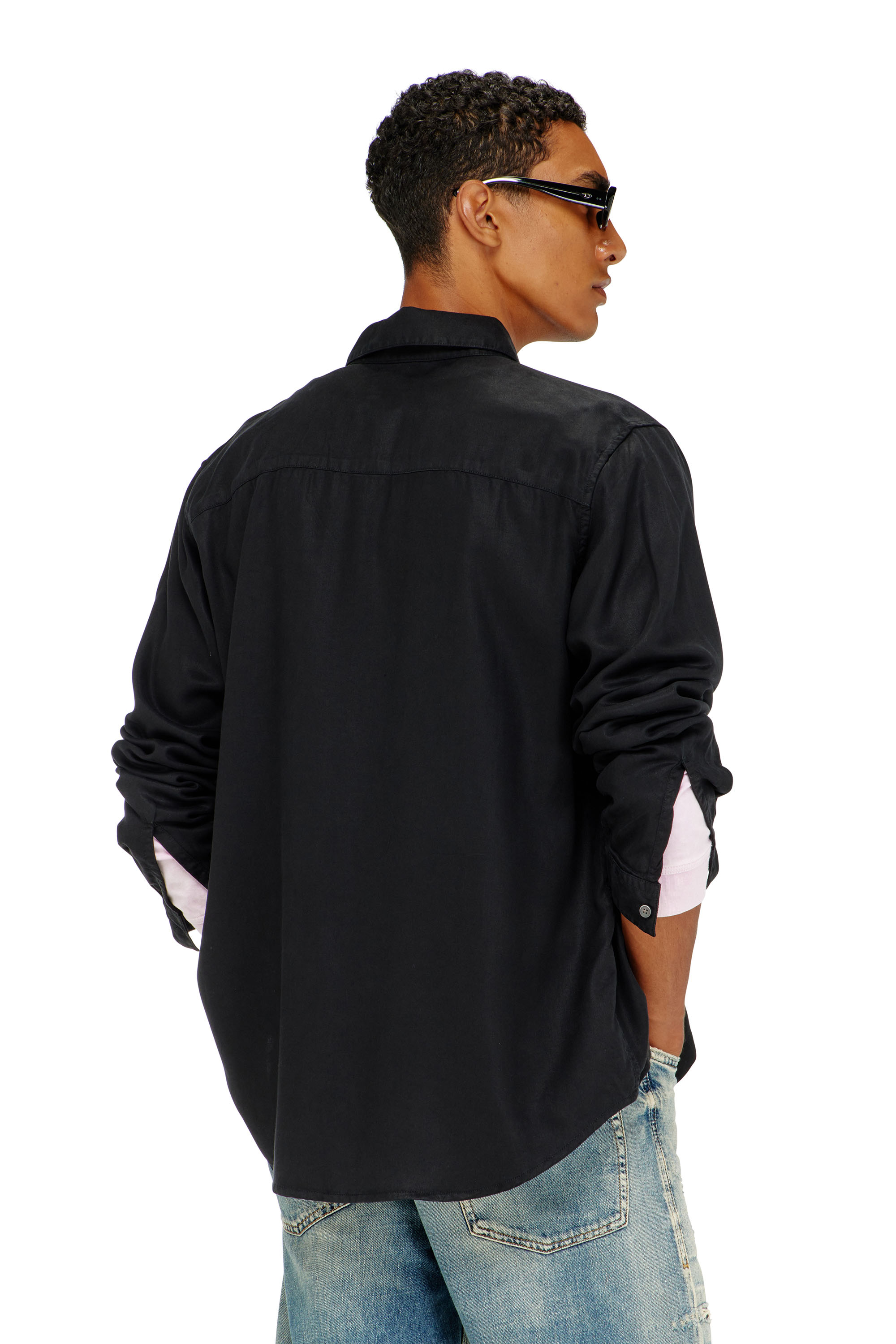 Diesel - S-SIMPLY-C, Man's Fluid shirt with logo embroidery in Black - 4