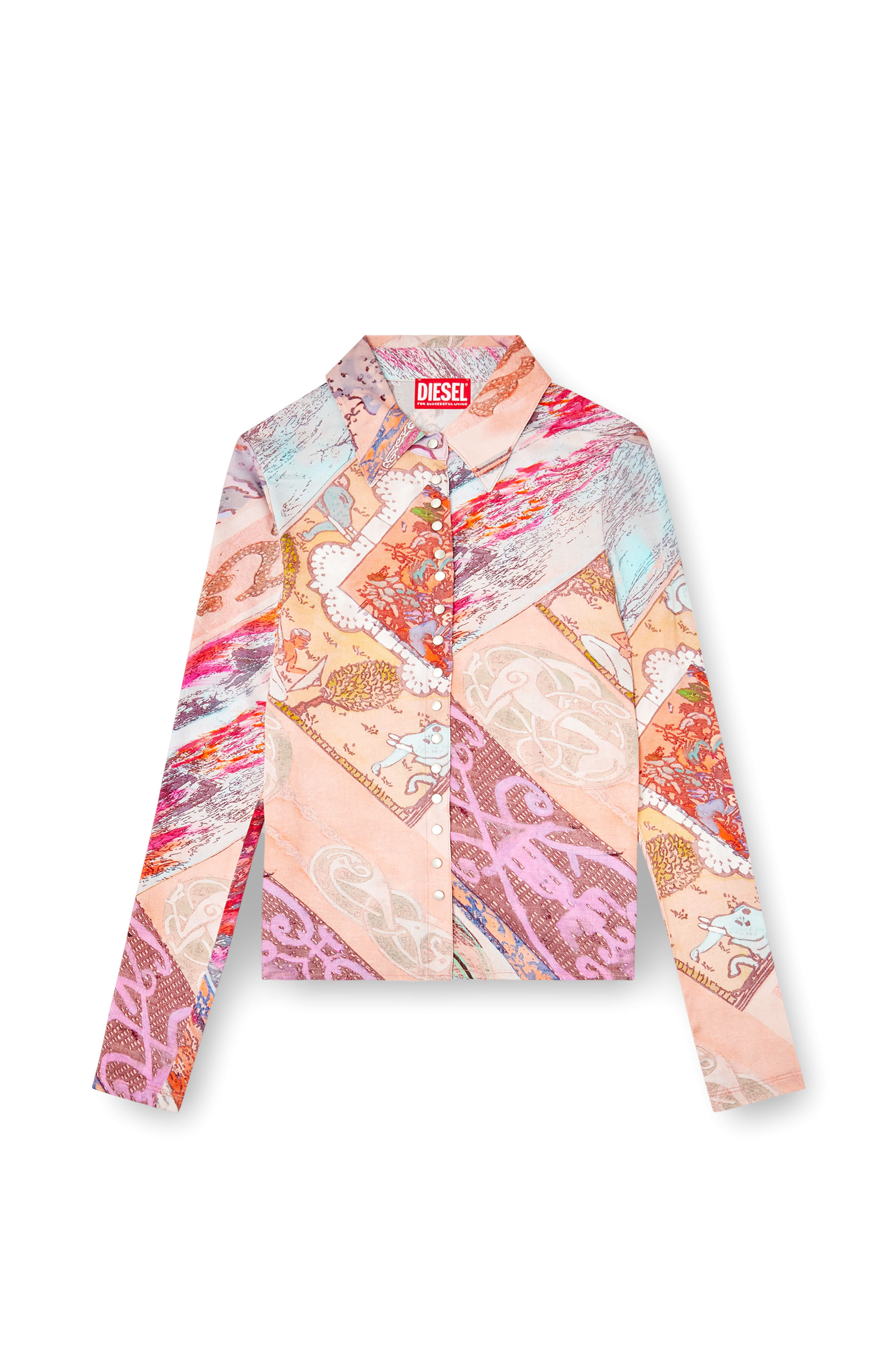 Diesel - C-AMELIA, Woman's Stretch-viscose shirt with Heraldic print in Pink - 2