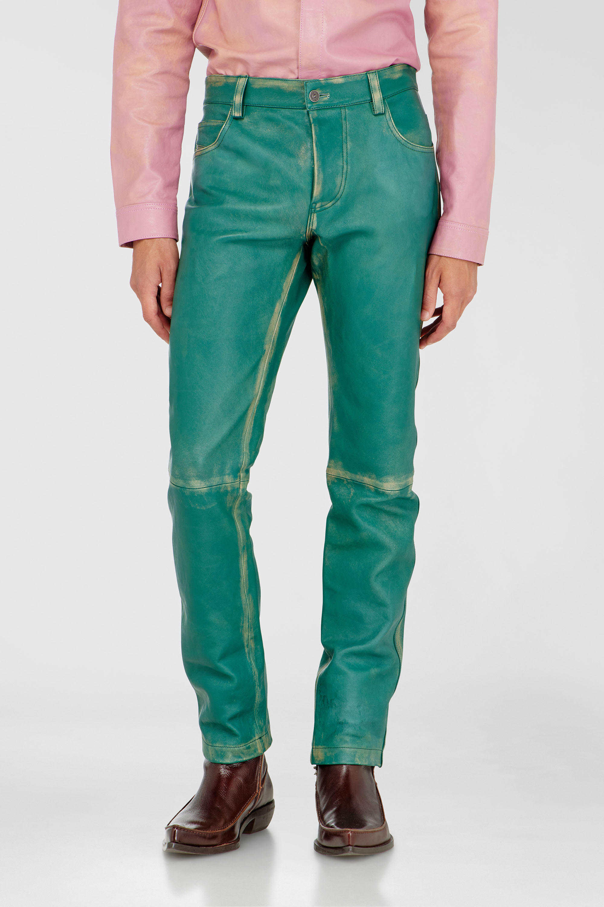 Diesel - P-OCKET, Man's Pants in treated leather in Dark Green - 1