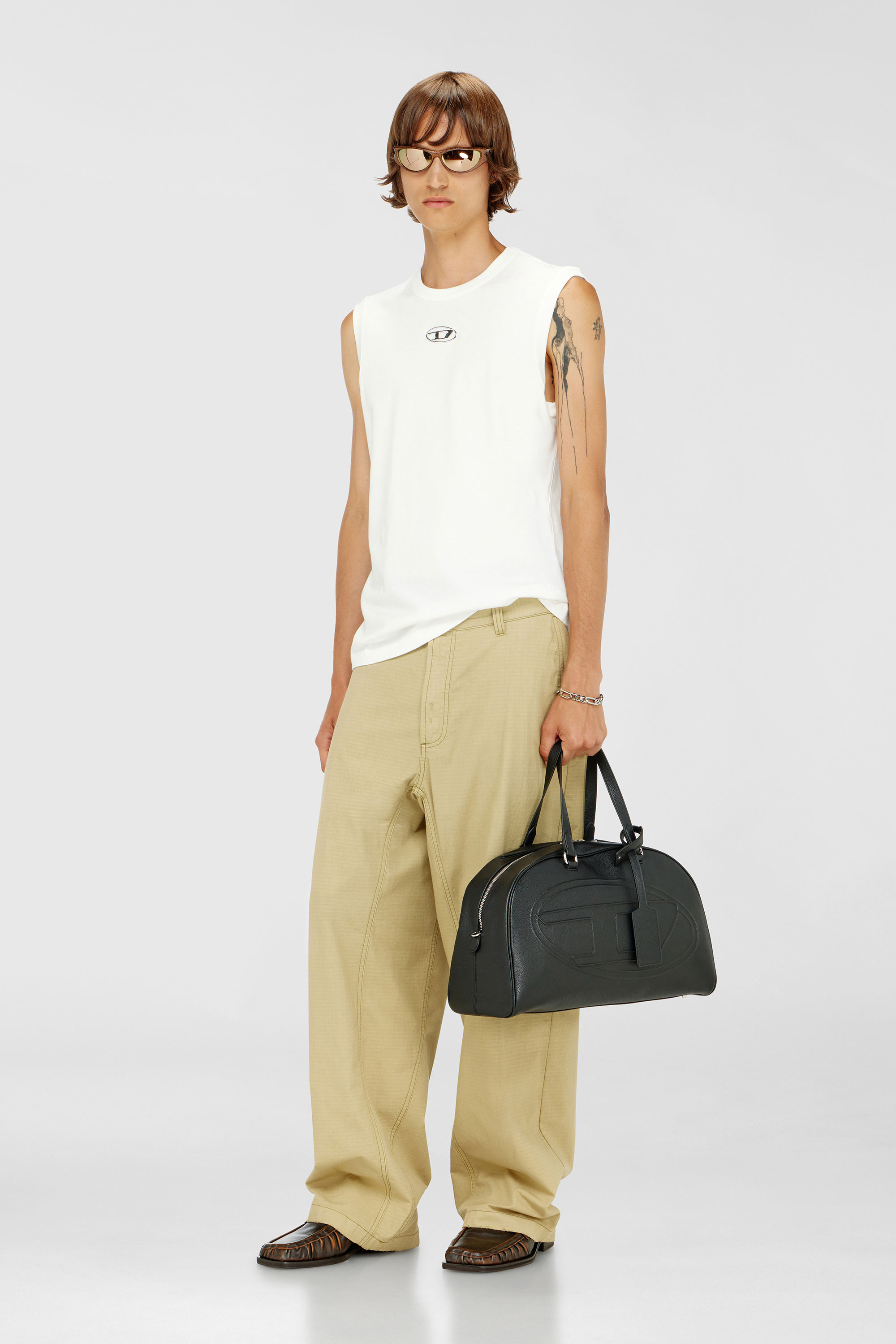 Diesel - T-BISCO-IOD, Man's Cotton tank top with metallic Oval D in White - 1