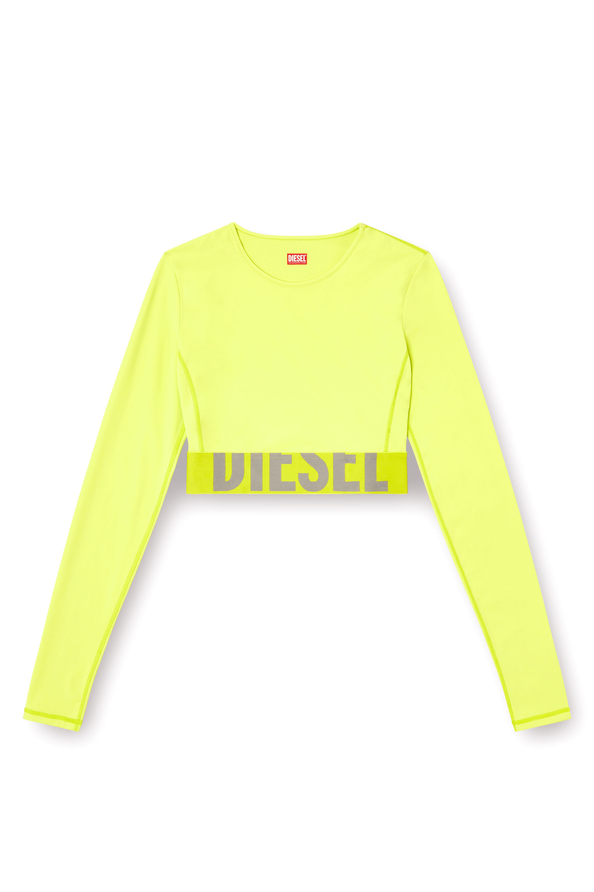 Diesel - MELISSA-D-POP, Woman's Microfibre crop top with cut-off logo in Green Fluo - 4