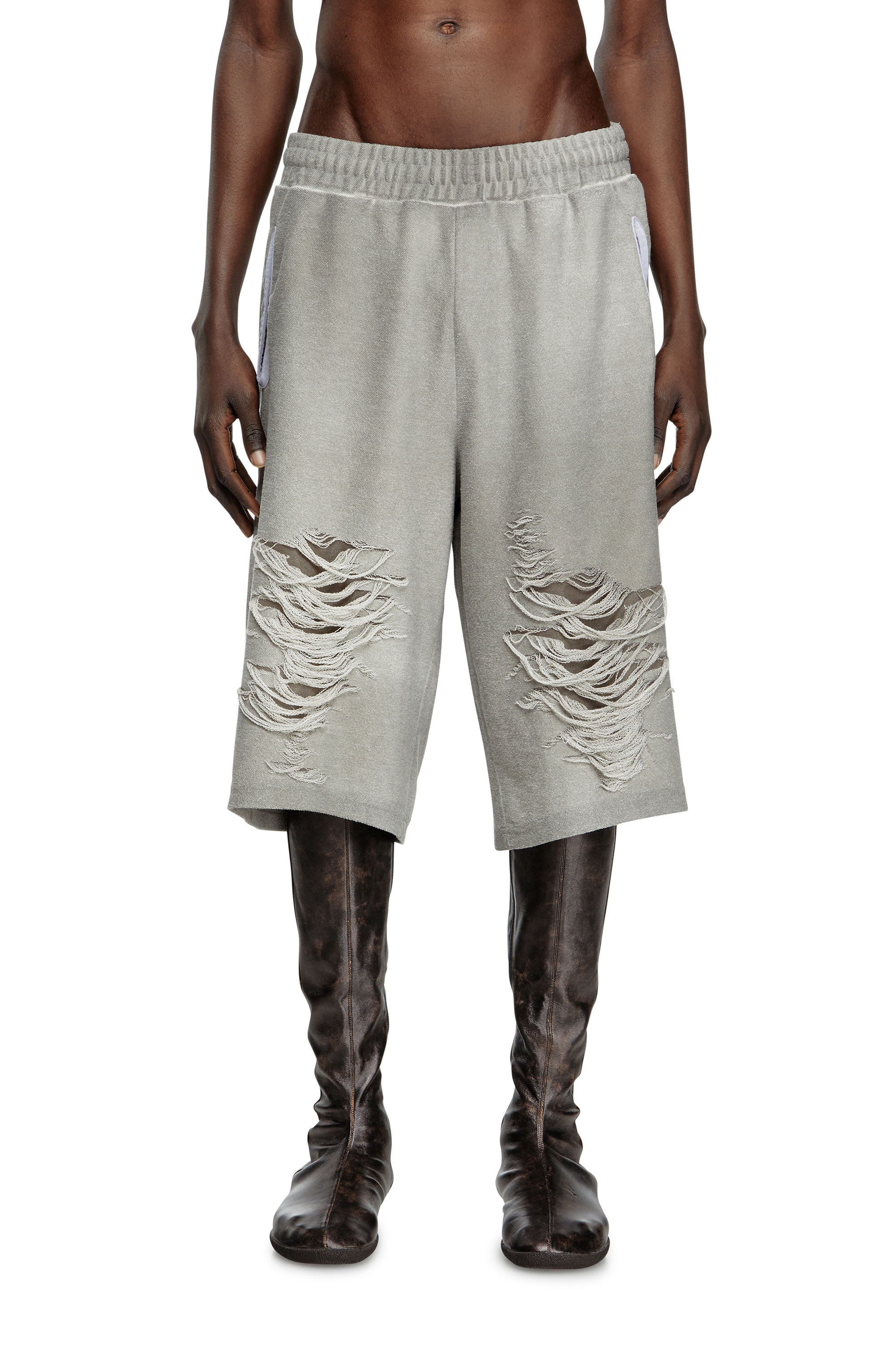 P-PERC-SHORT, Grey Diesel - P-PERC-SHORT, Man's Shorts with distressed knees in Grey - 3