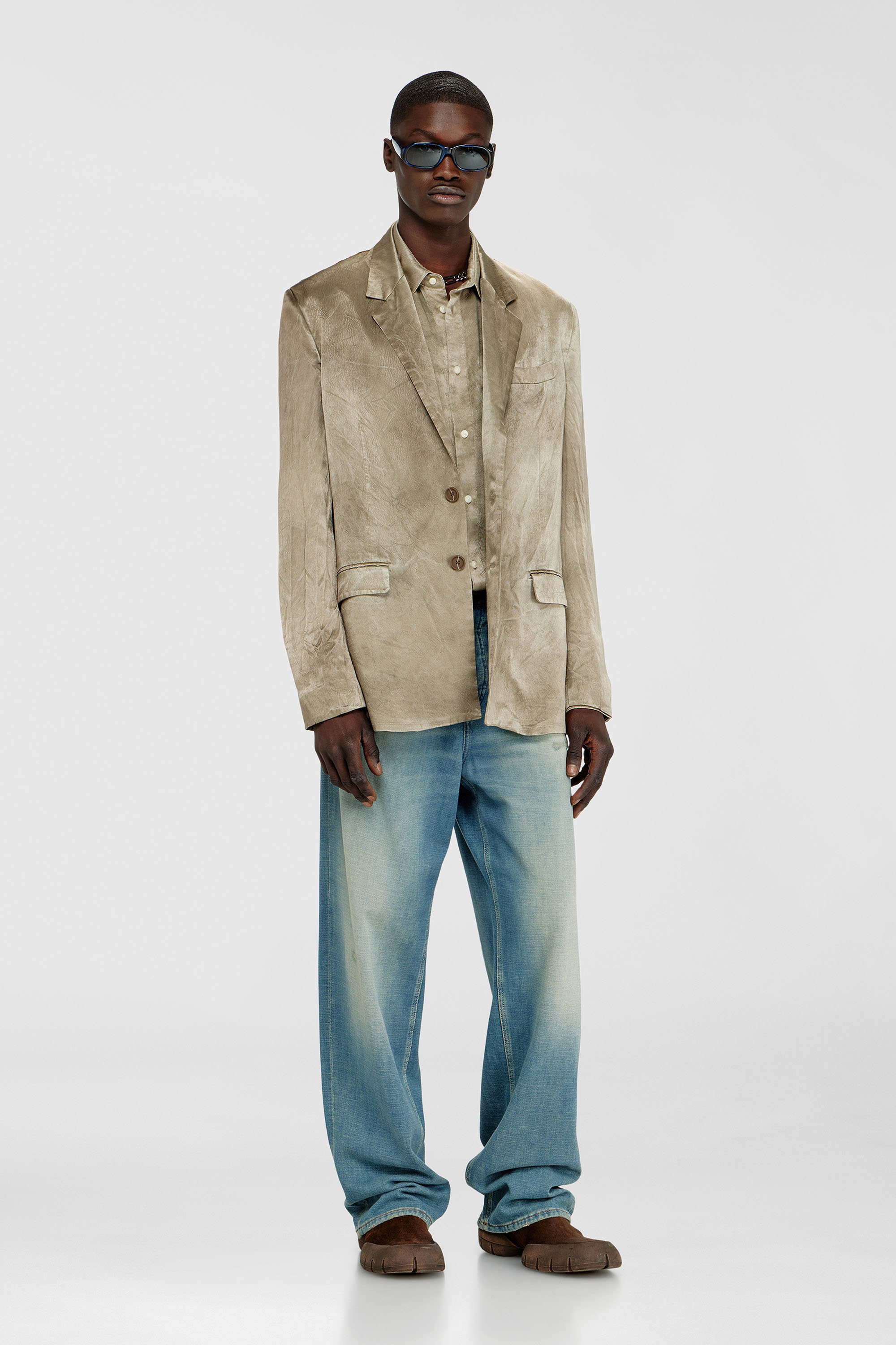Diesel - J-ANDRE, Man's Blazer in wrinkled satin in Light Brown - 2