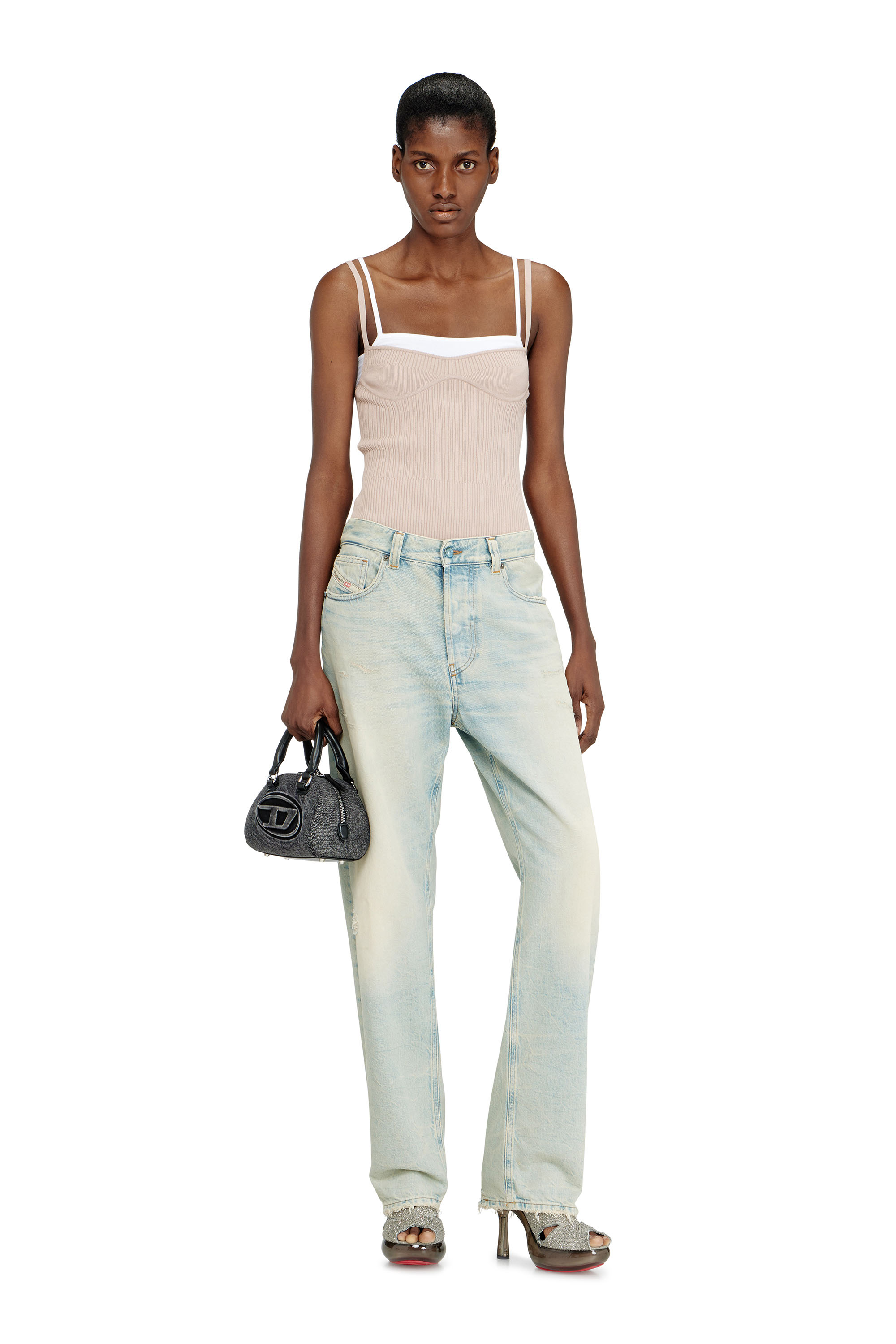 Diesel - M-ZARRINA, Woman's Layered cami top in ribbed knit in Pink - 1