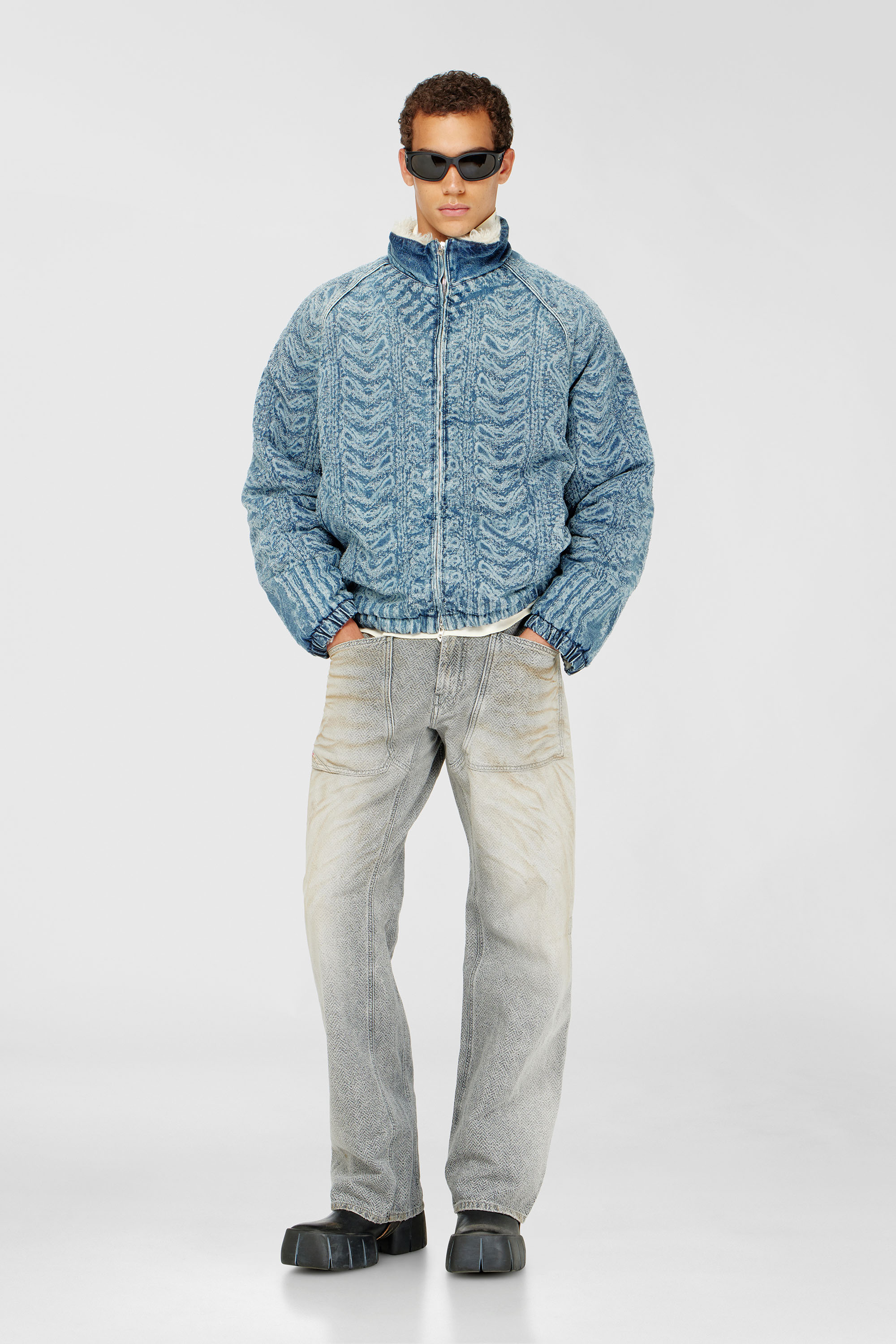 Diesel - D-KRAPS-S, Man's Jacket in cable-knit-effect denim in Medium blue - 2