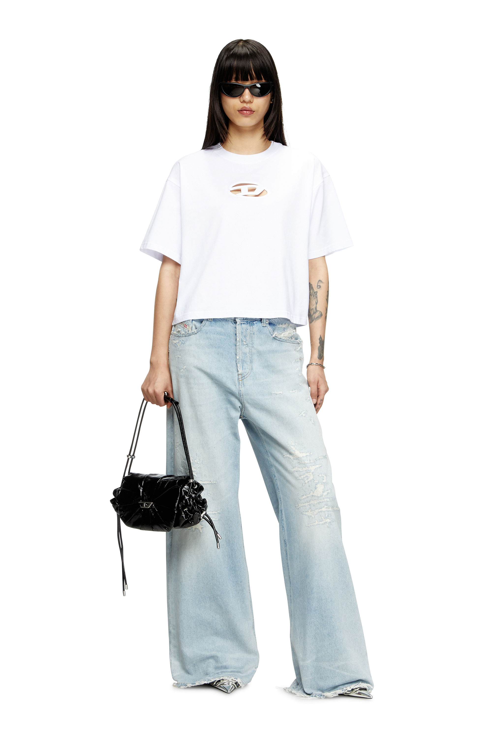 Diesel - T-BUXT-CROP-OD, Woman's Boxy T-shirt with cut-out Oval D logo in White - 2