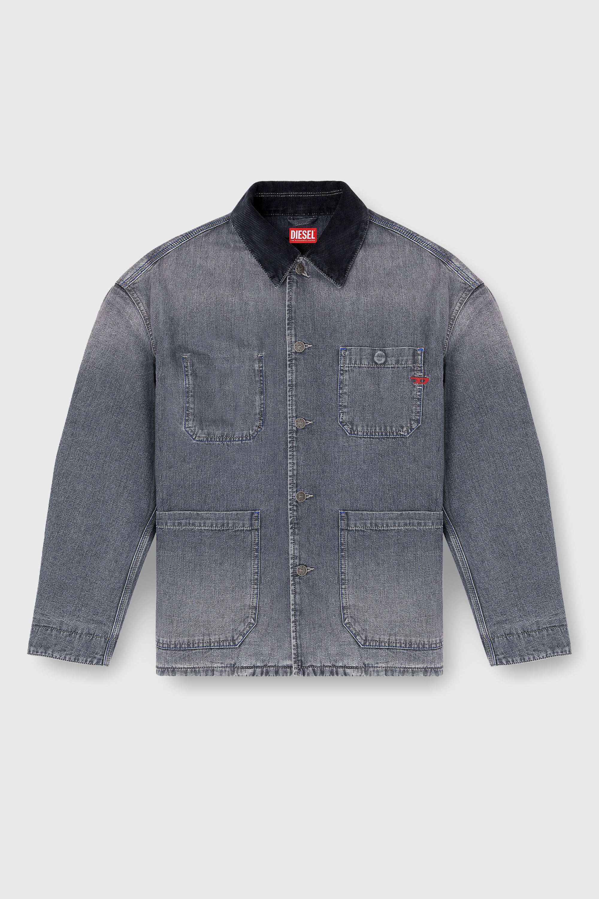 Diesel - D-STACK-U-L, Unisex's Utility-style denim jacket with contrasting collar in Grey - 2