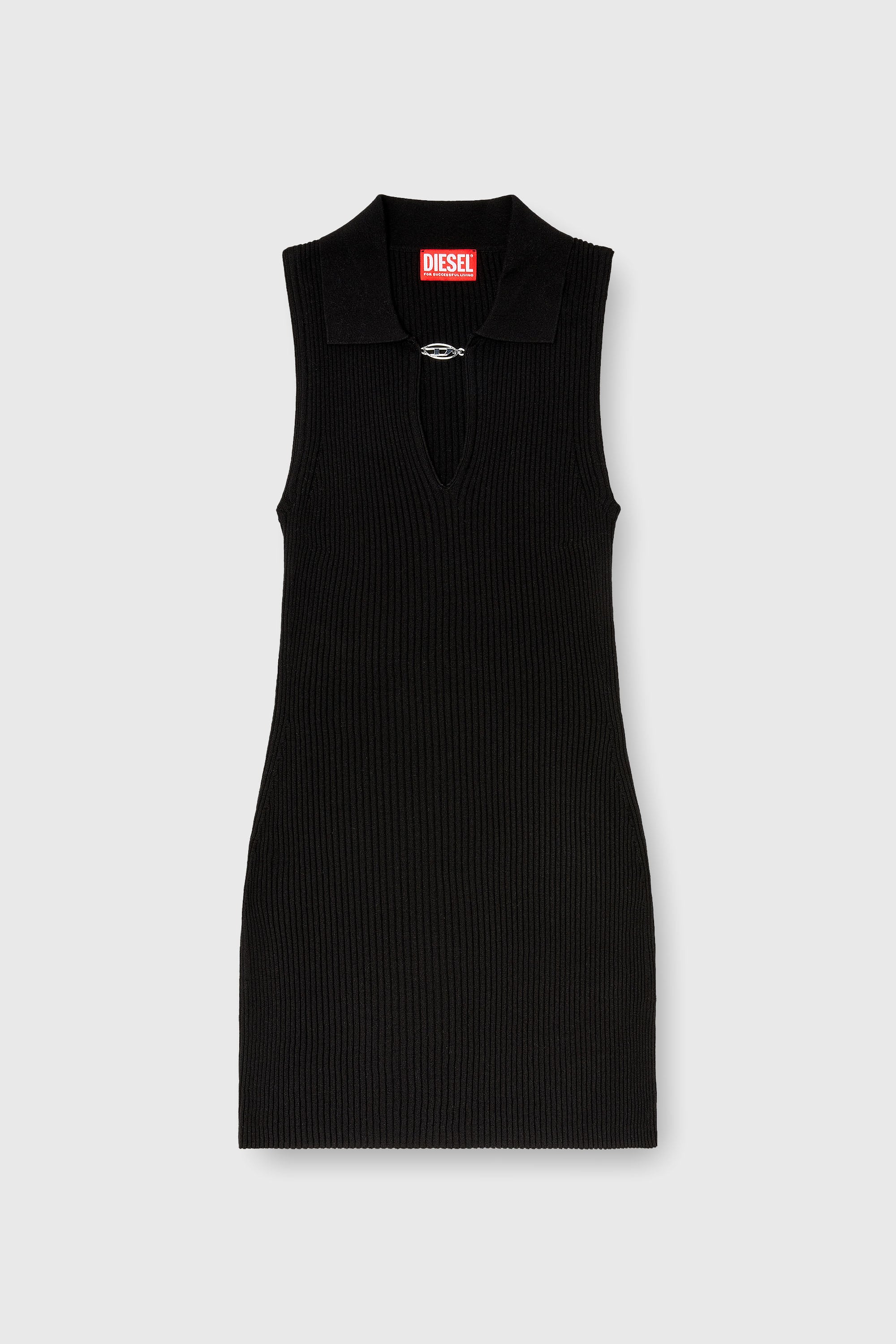 Diesel - M-LILMA, Woman's Short polo dress in silk-blend rib knit in Black - 2