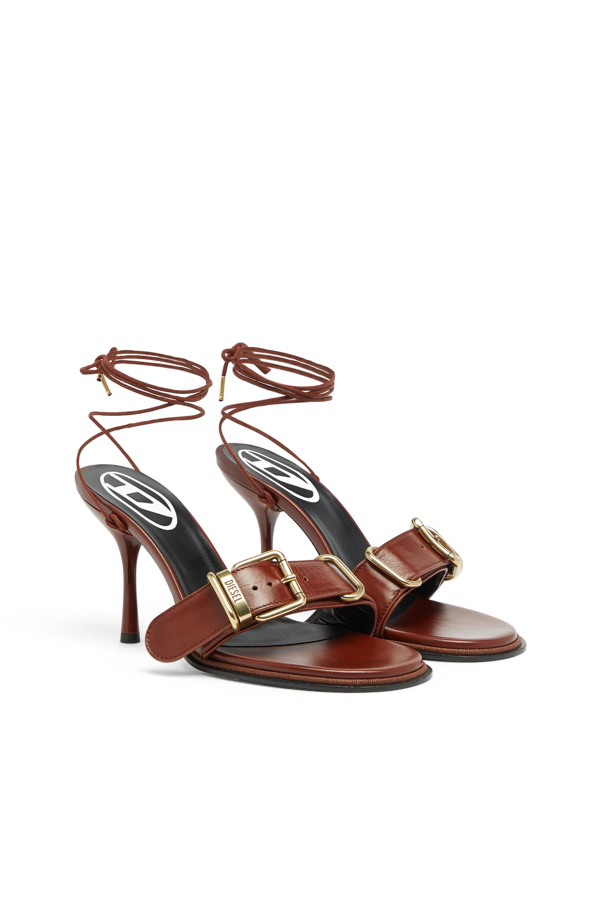 Diesel - D-COCCO-90-SA, Woman's D-Cocco-Ankle-wrap sandals in leather in Brown - 3