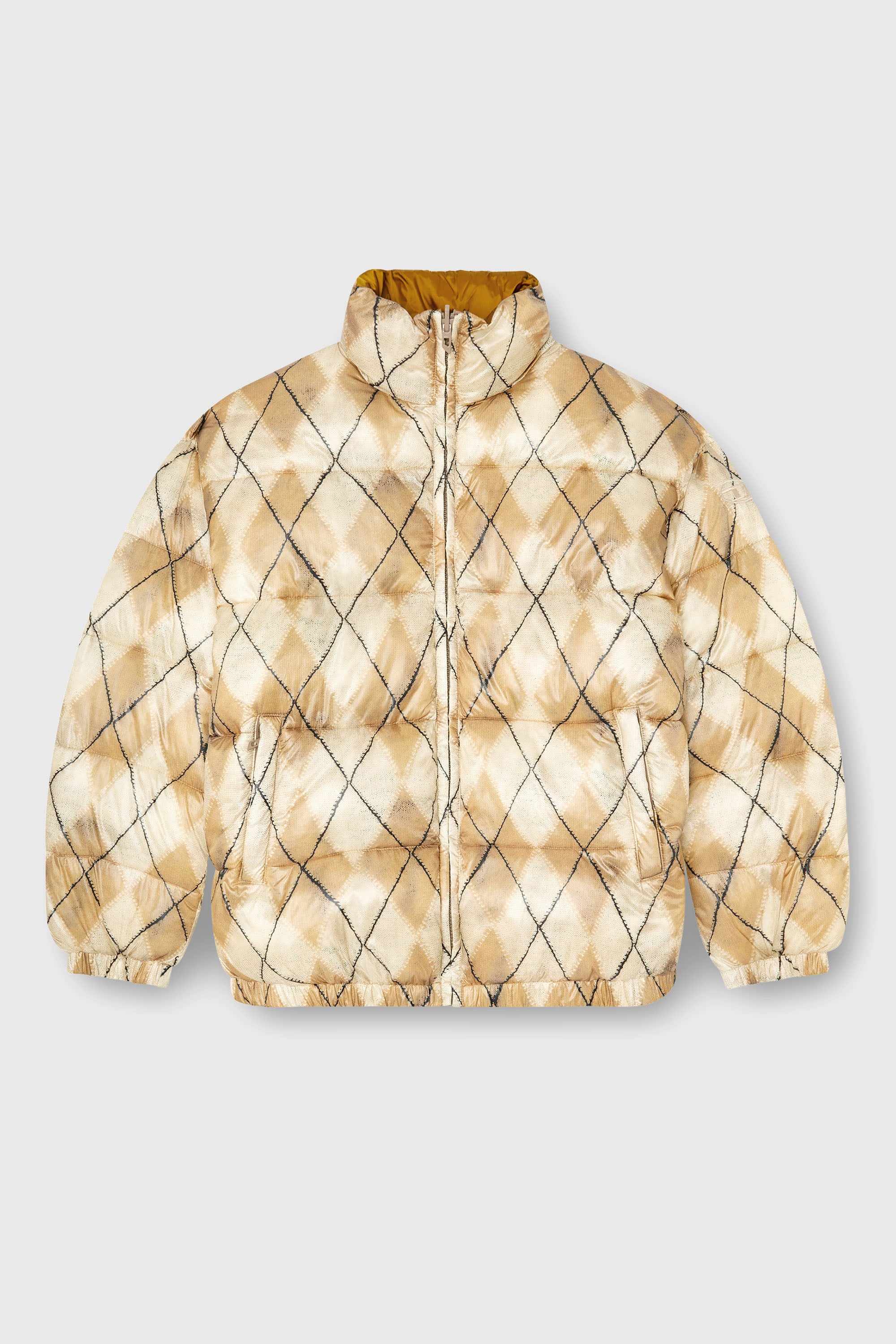 Diesel - W-BOURB-DLCK, Man's Reversible puffer jacket with argyle print in Beige/Brown - 2