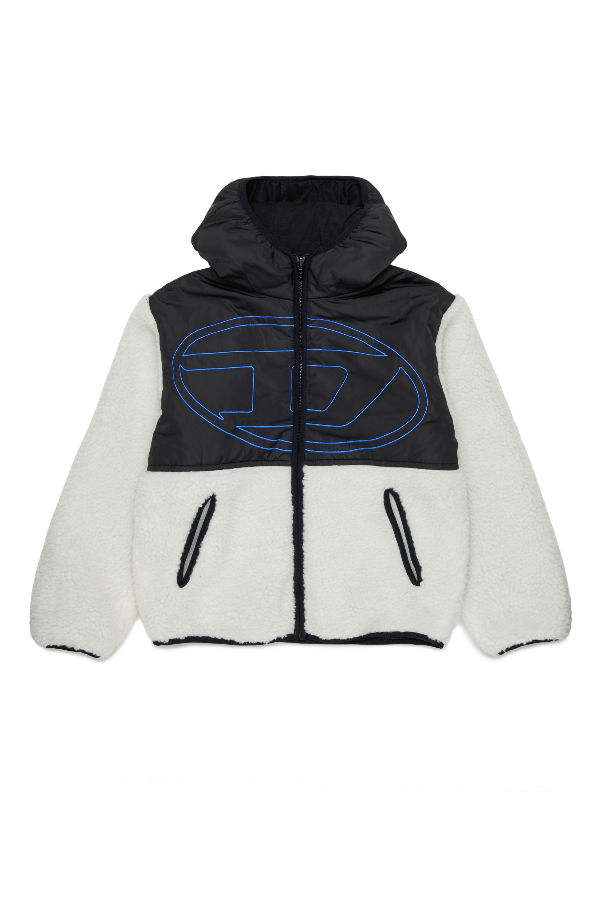 Diesel - JSHEAR, Man's Hooded jacket in nylon and teddy fleece in White - 1
