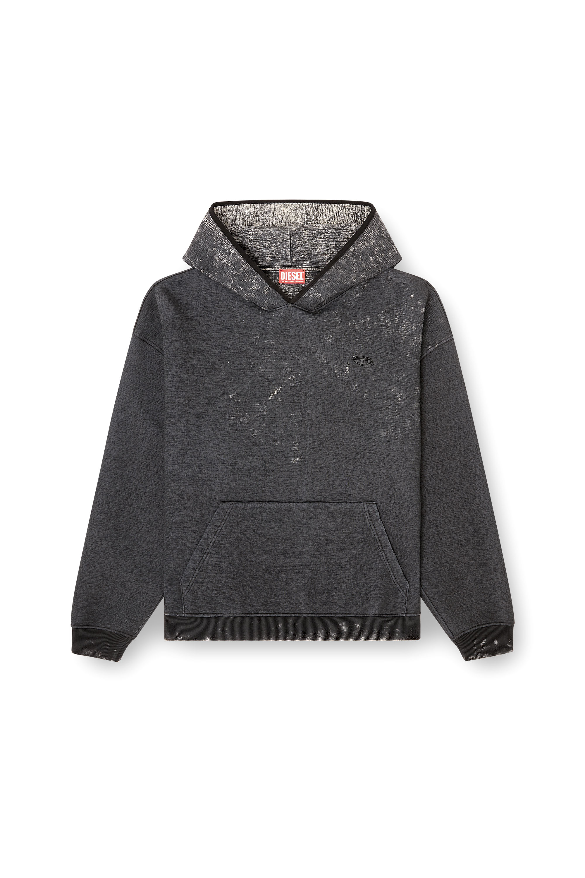 Diesel - S-BOXT-CHAN-HOOD, Man's Relaxed scuba hoodie with marble wash in Dark grey - 3