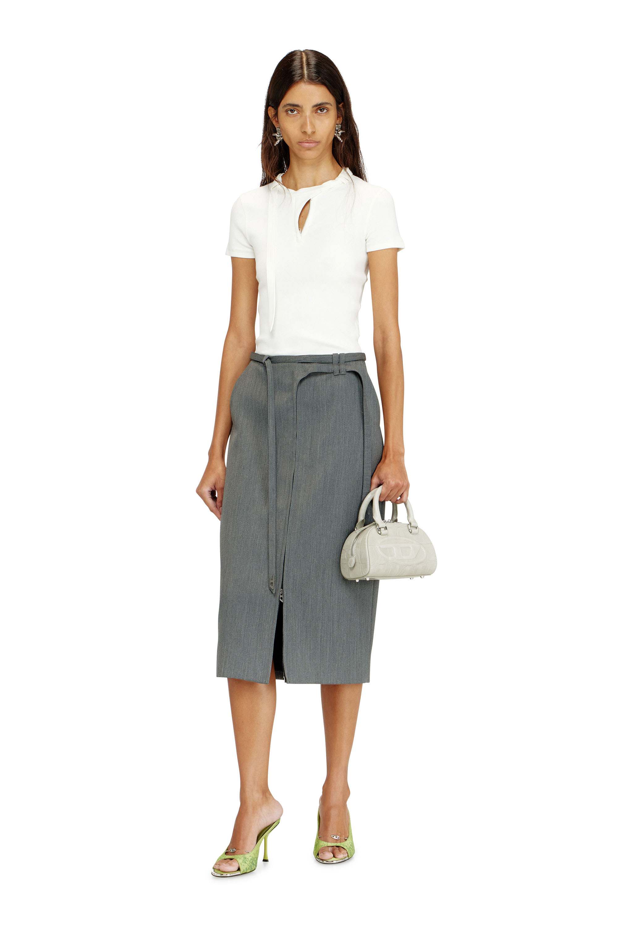 Diesel - T-IARAS, Woman's Rib-jersey top with biker neck strap in White - 2