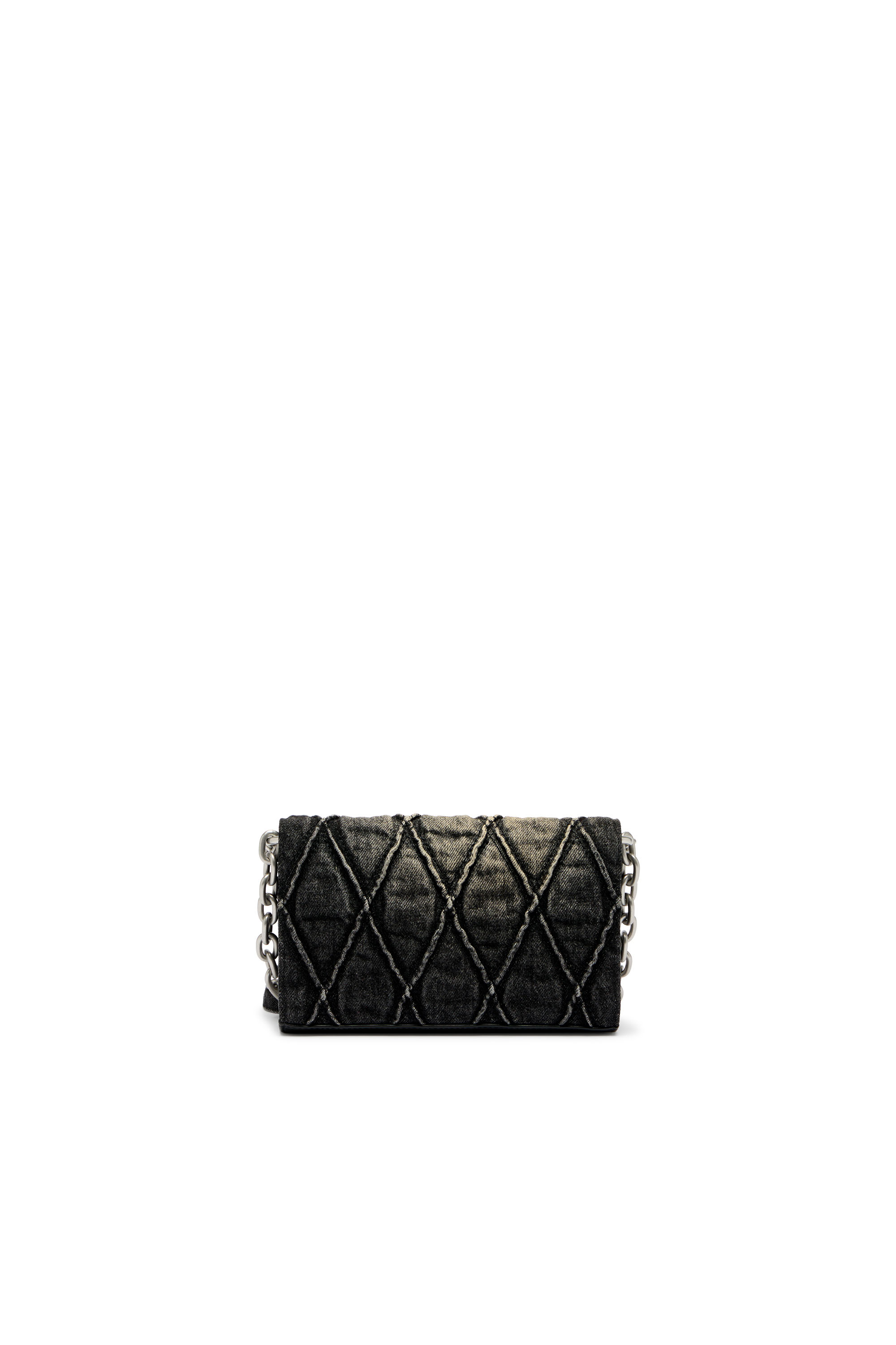 Diesel - CHARM-D WALLET STRAP, Woman's Wallet purse in argyle quilted denim in Black - 2