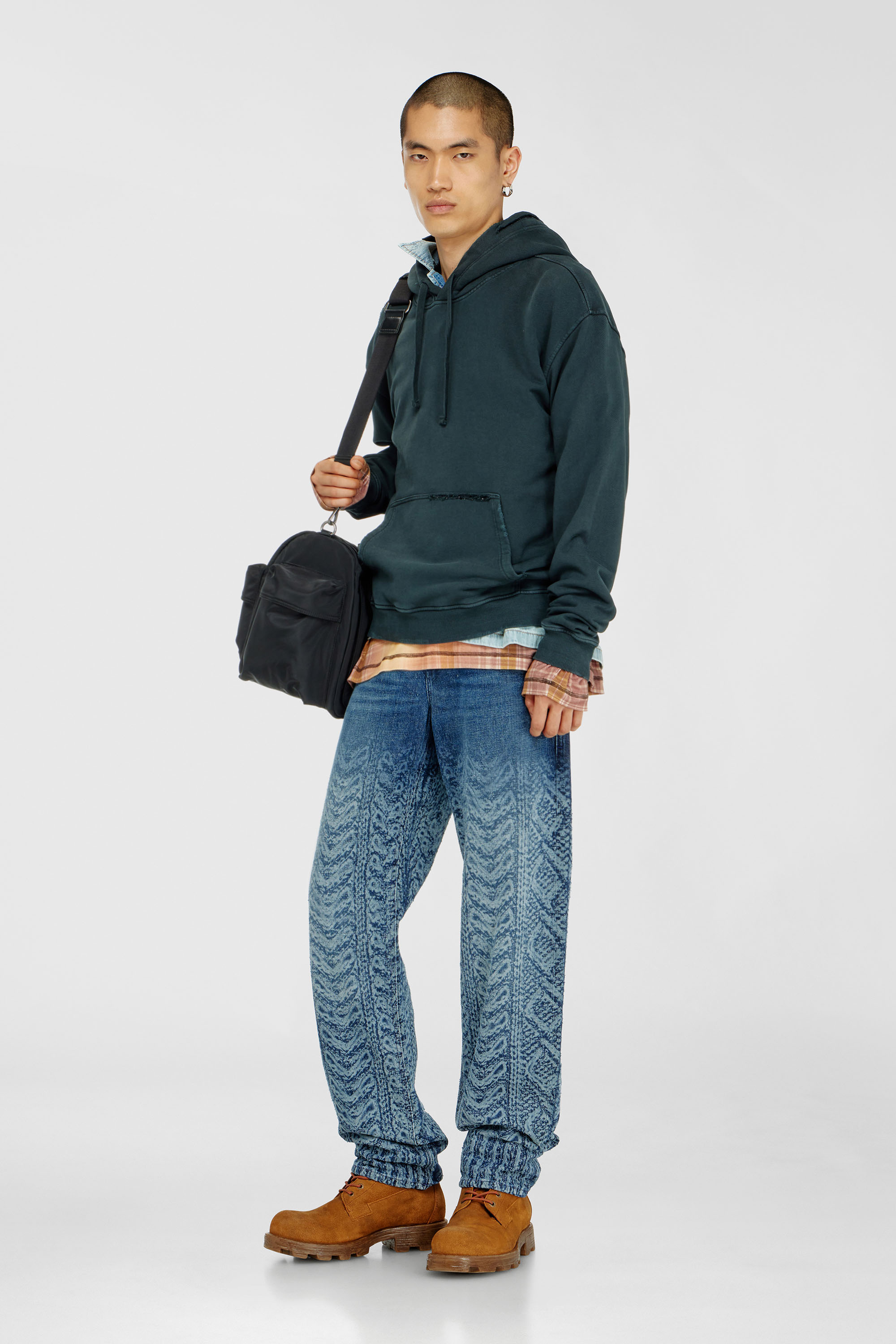 Diesel - S-NORM-HOOD-CRYSTALS, Man's Hoodie with rips and crystal details in Dark Green - 2