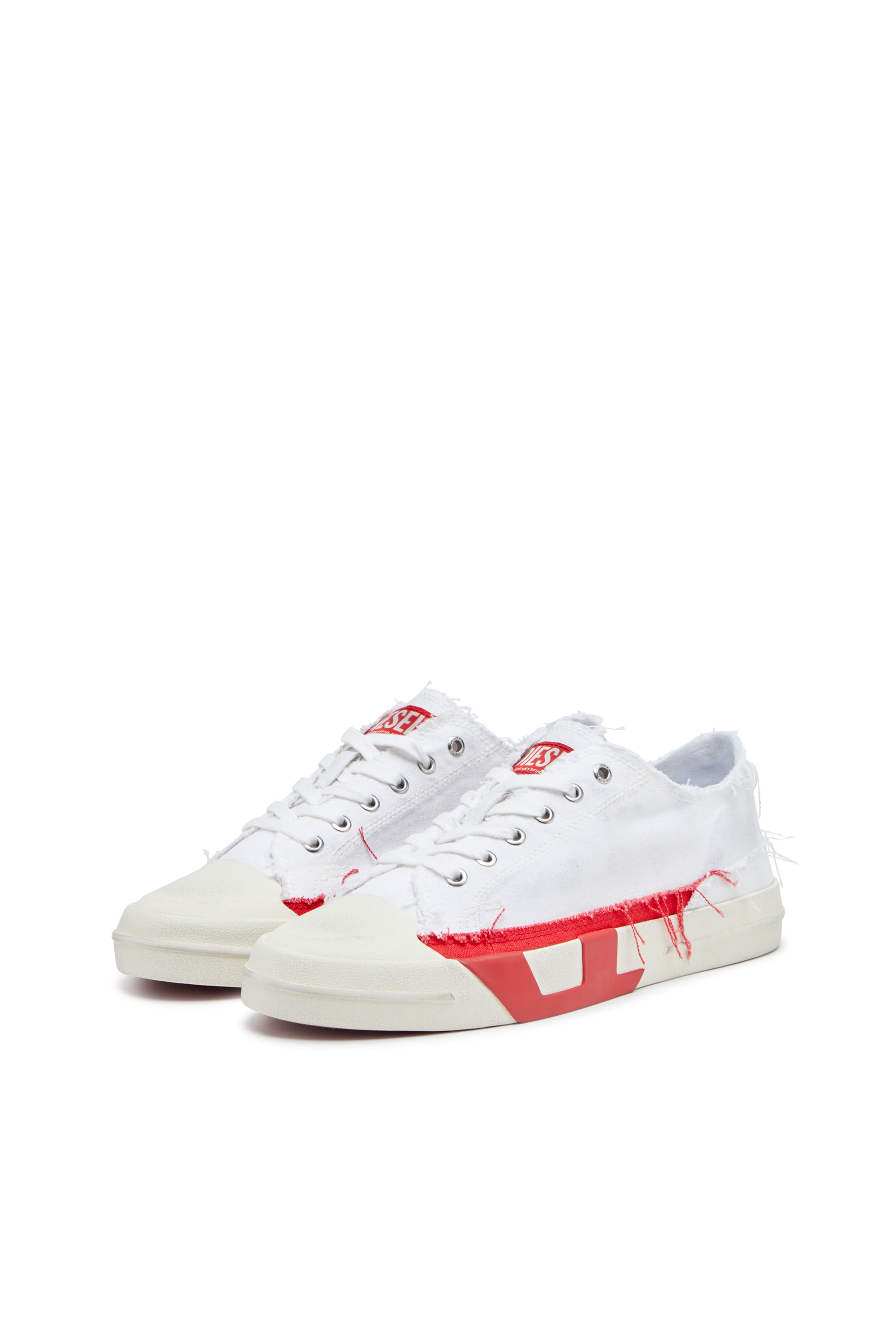 S-D-VERSE LOW, White/Red Diesel - S-D-VERSE LOW, Man's S-D-Verse-Dirty-effect canvas sneakers in White/Red - 9