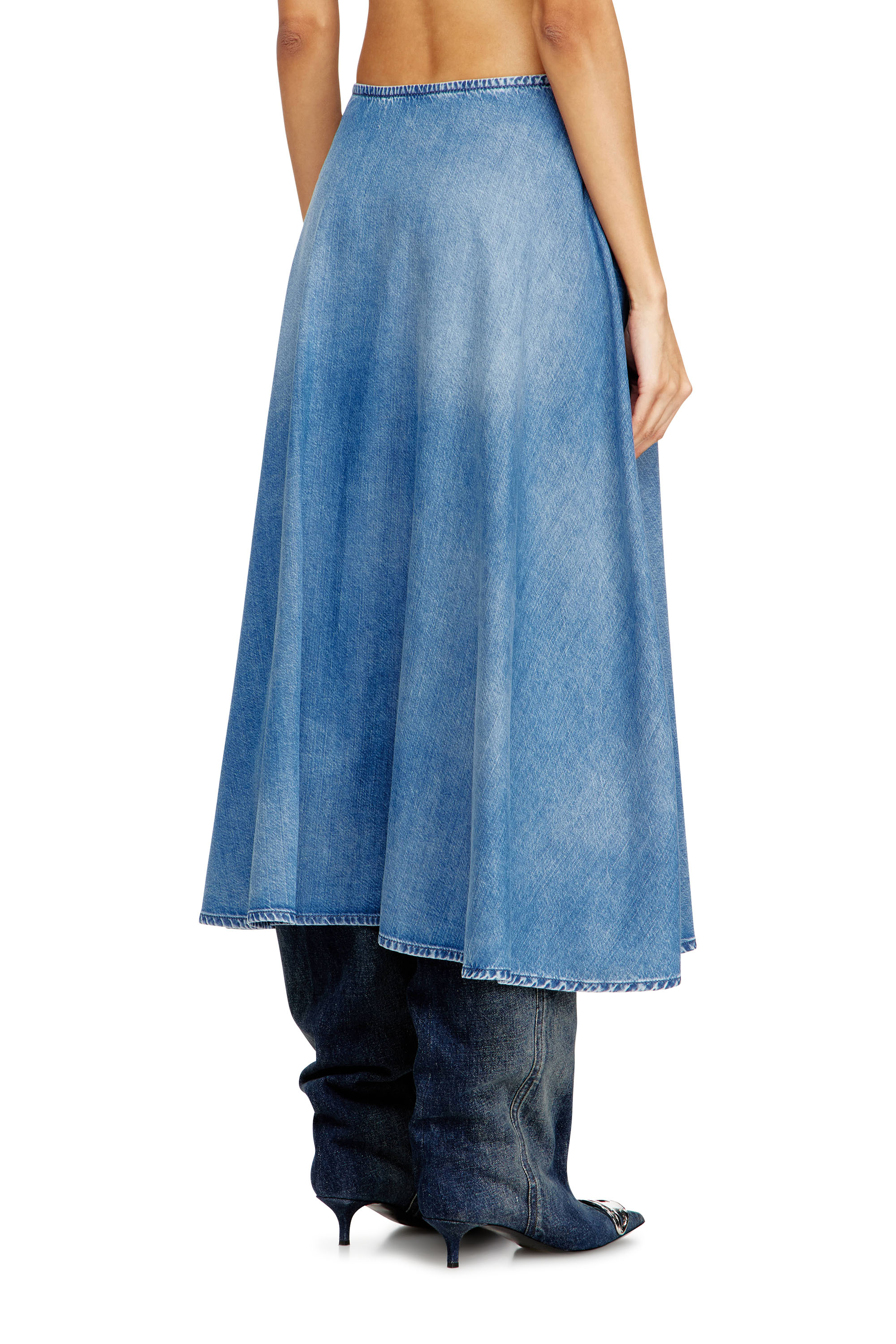 Diesel - DE-ANNIE-S3, Woman's Full skirt in fluid denim in Light Blue - 4