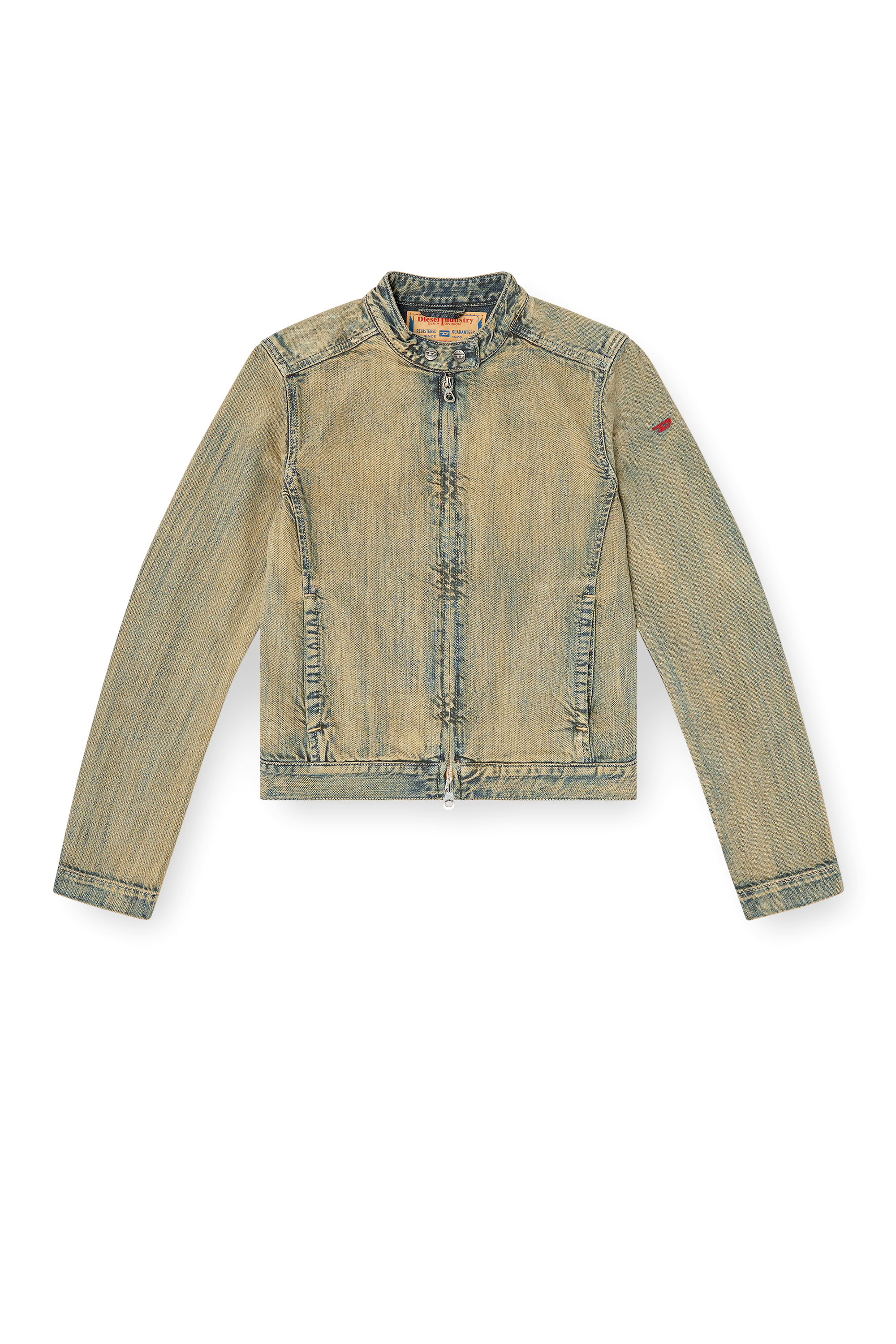 Diesel - DE-MORNIN, Woman's Moto jacket in gold-brush denim in Medium blue - 3