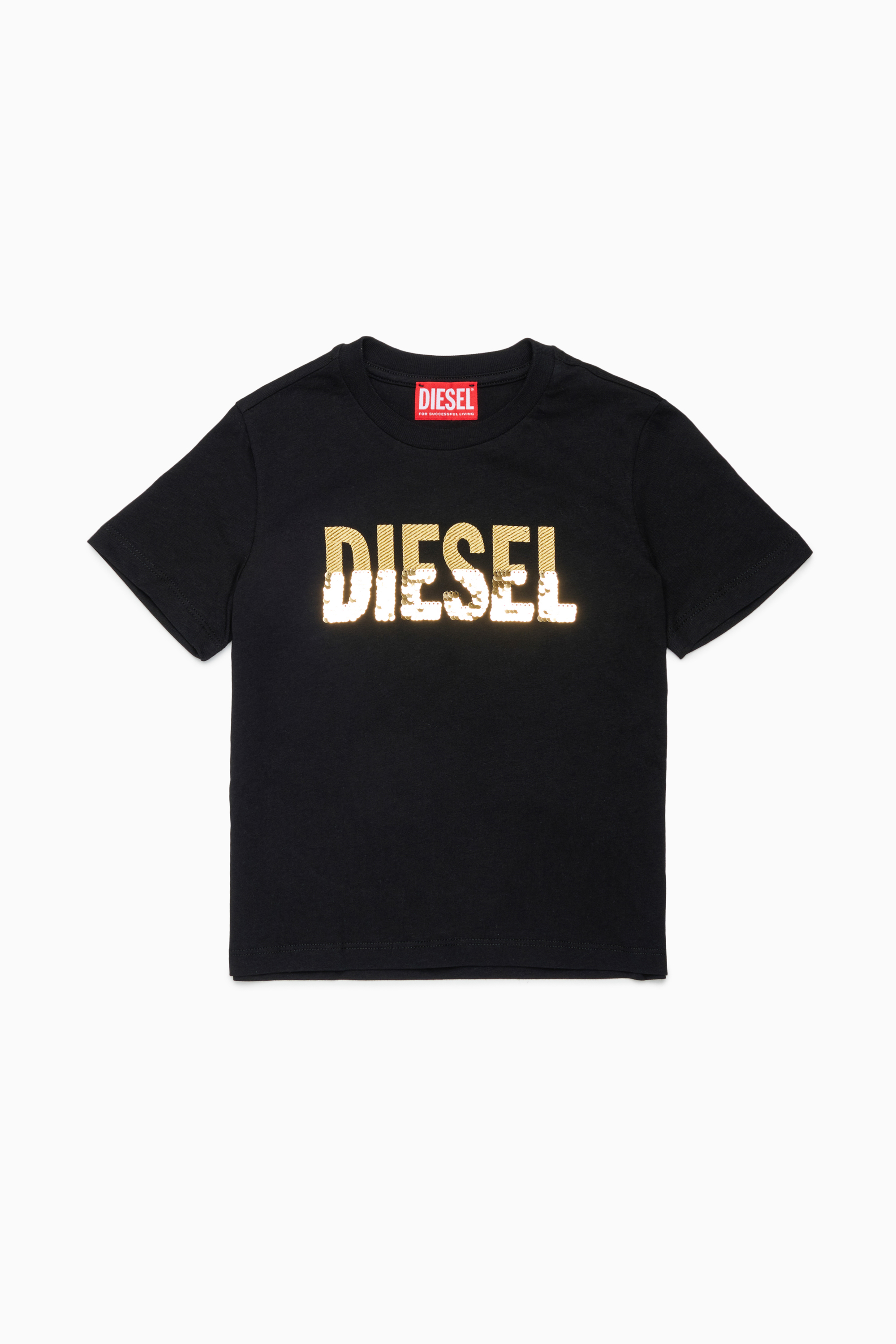 Diesel - TPALLY, Woman's Cotton T-shirt with sequin logo in Black - 1