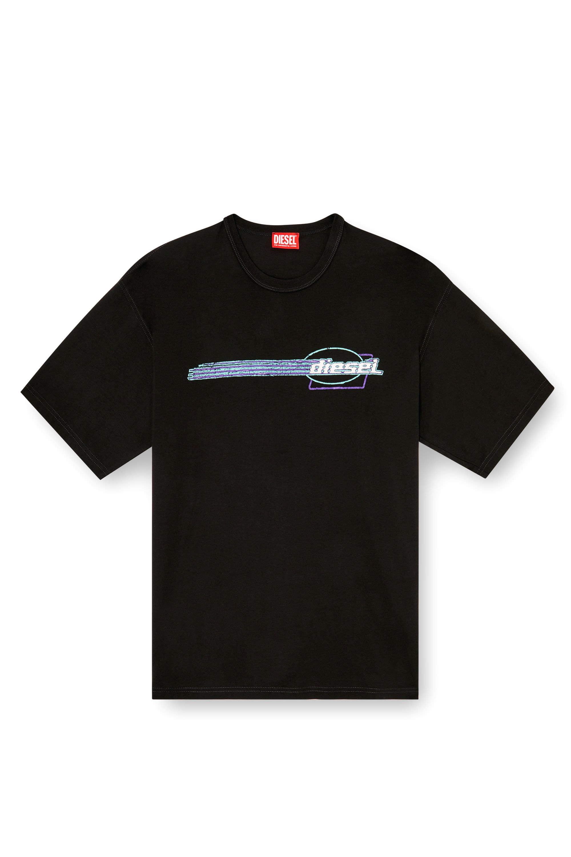 Diesel - T-BOXT-R16, Man's T-shirt with flocked logo graphics in Black - 3