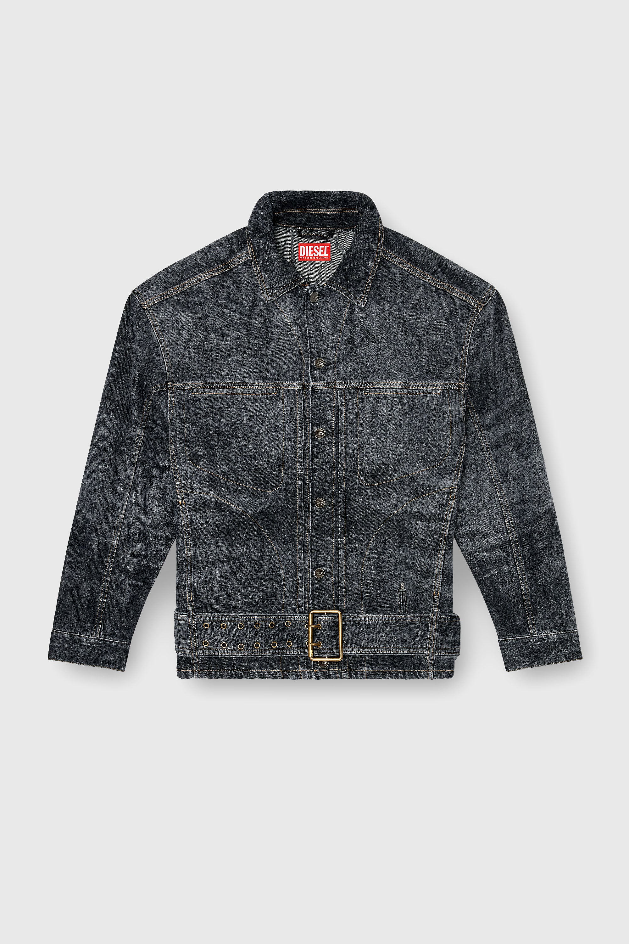 Diesel - D-VALERO-S, Man's Biker-inspired denim jacket in Dark grey - 2