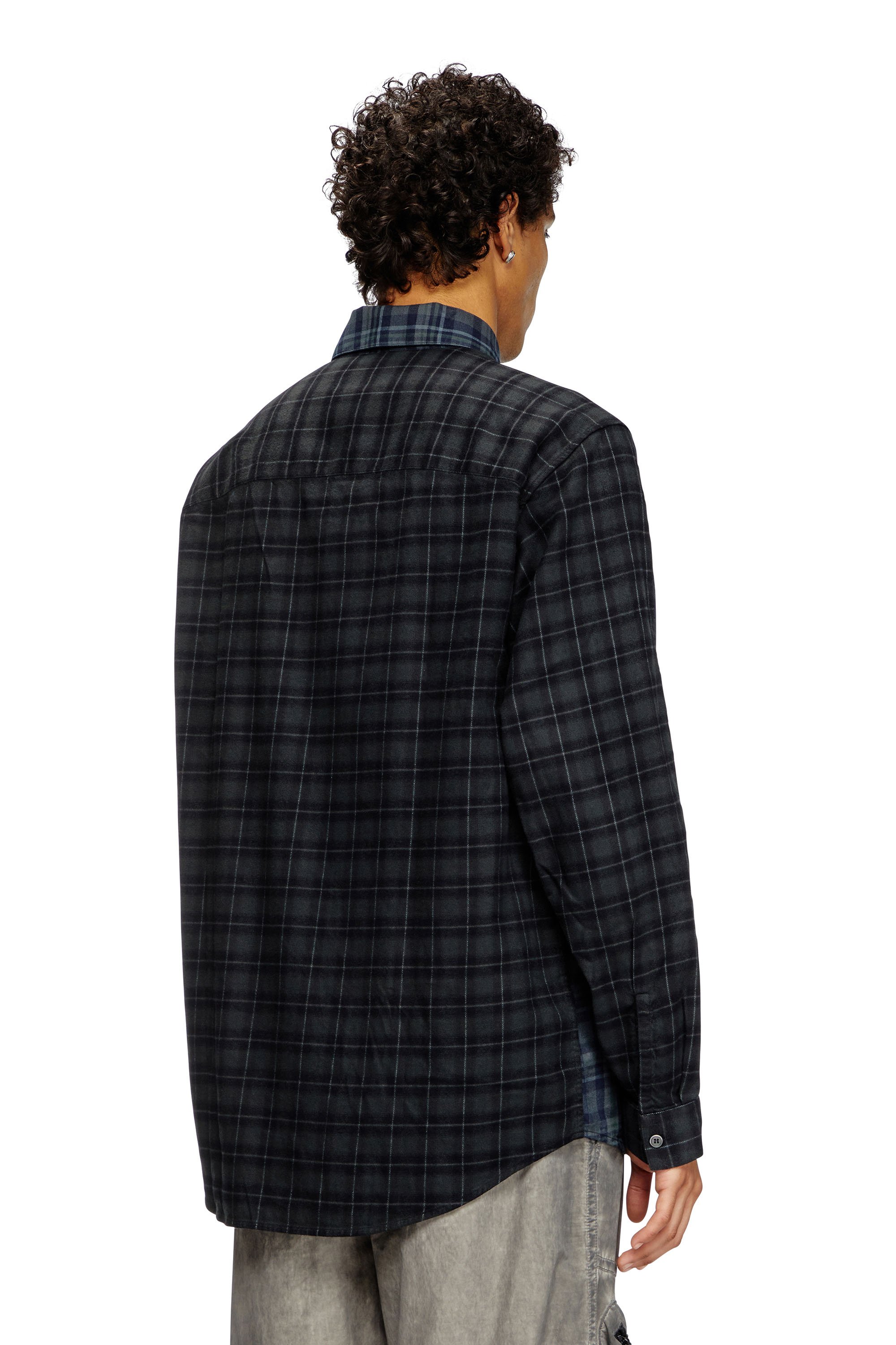 Diesel - S-SIMPLY-CHECK, Man's Spliced check flannel shirt in Black/Blue - 4