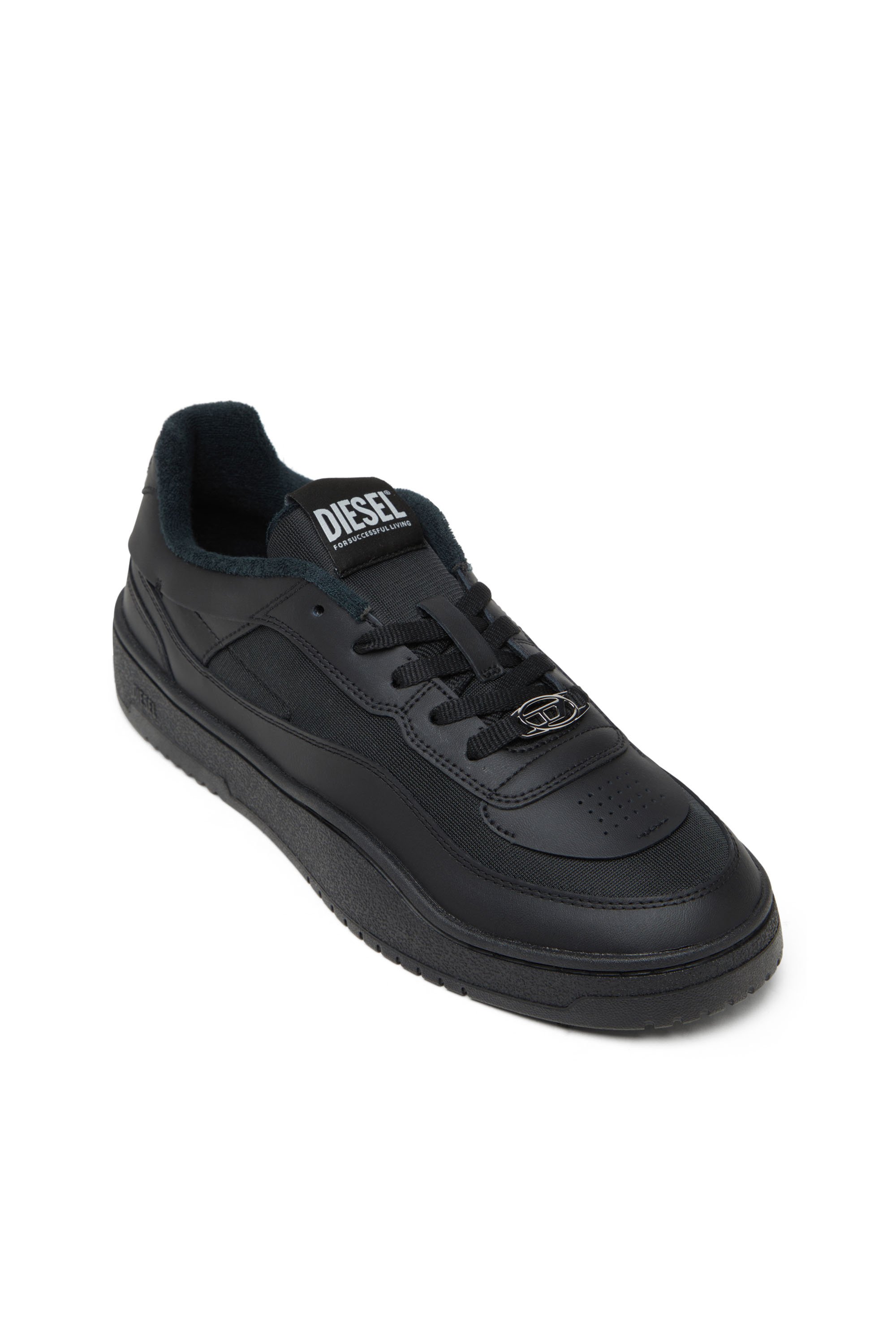 Diesel - S-OVAL SKATE LOW, Man's Fabric-panelled leather sneakers in Black - 6