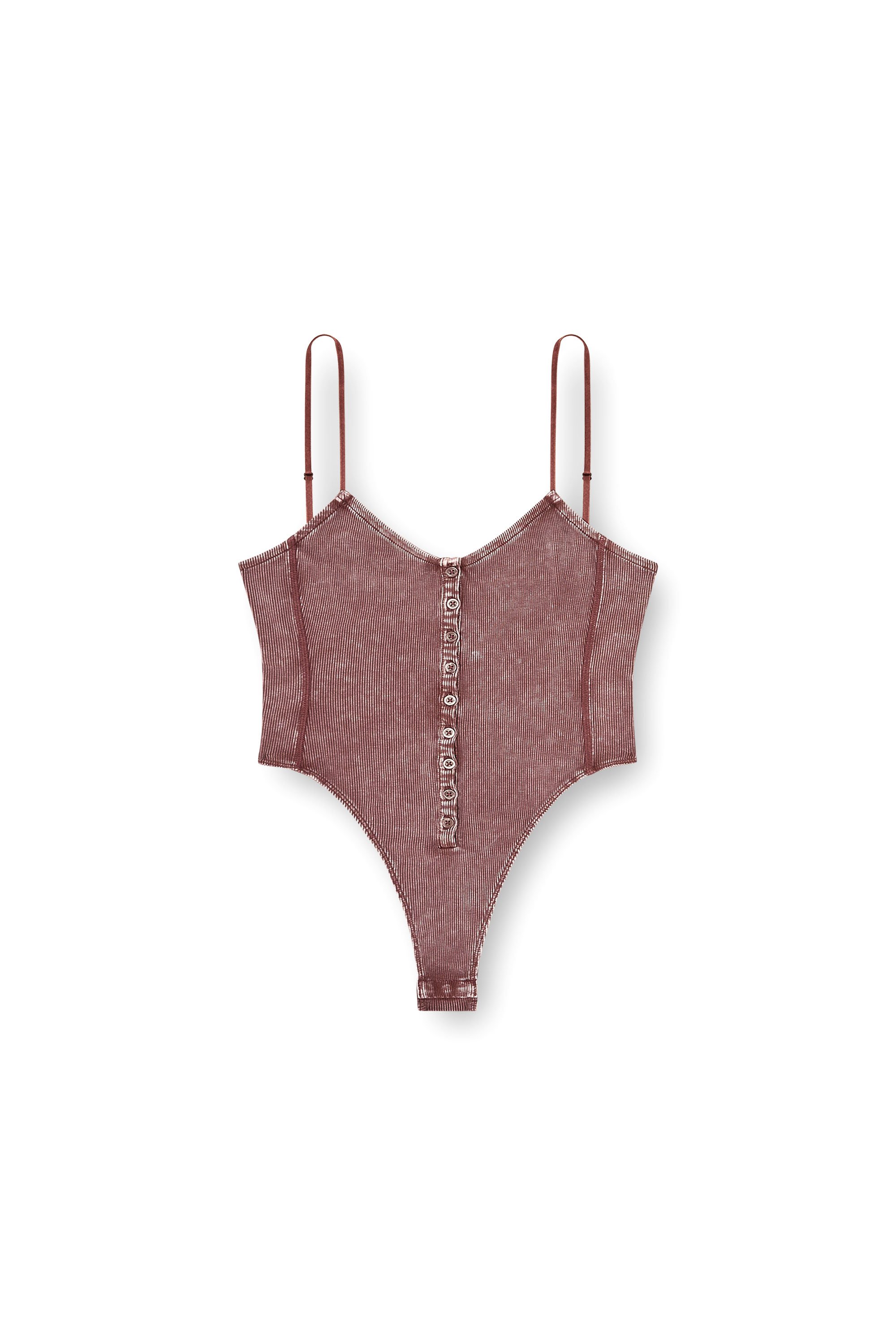 Diesel - T-LEY, Woman's Thong bodysuit in marbled ribbed jersey in Brown - 3