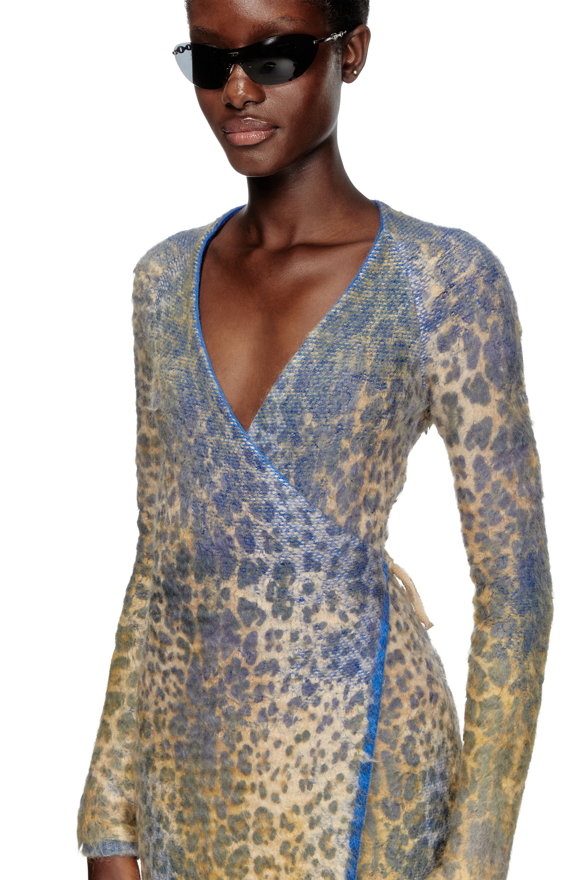 Diesel - M-SOFOCLE, Woman's Leopard print dress with devoré jacquard in Beige/Blue - 4