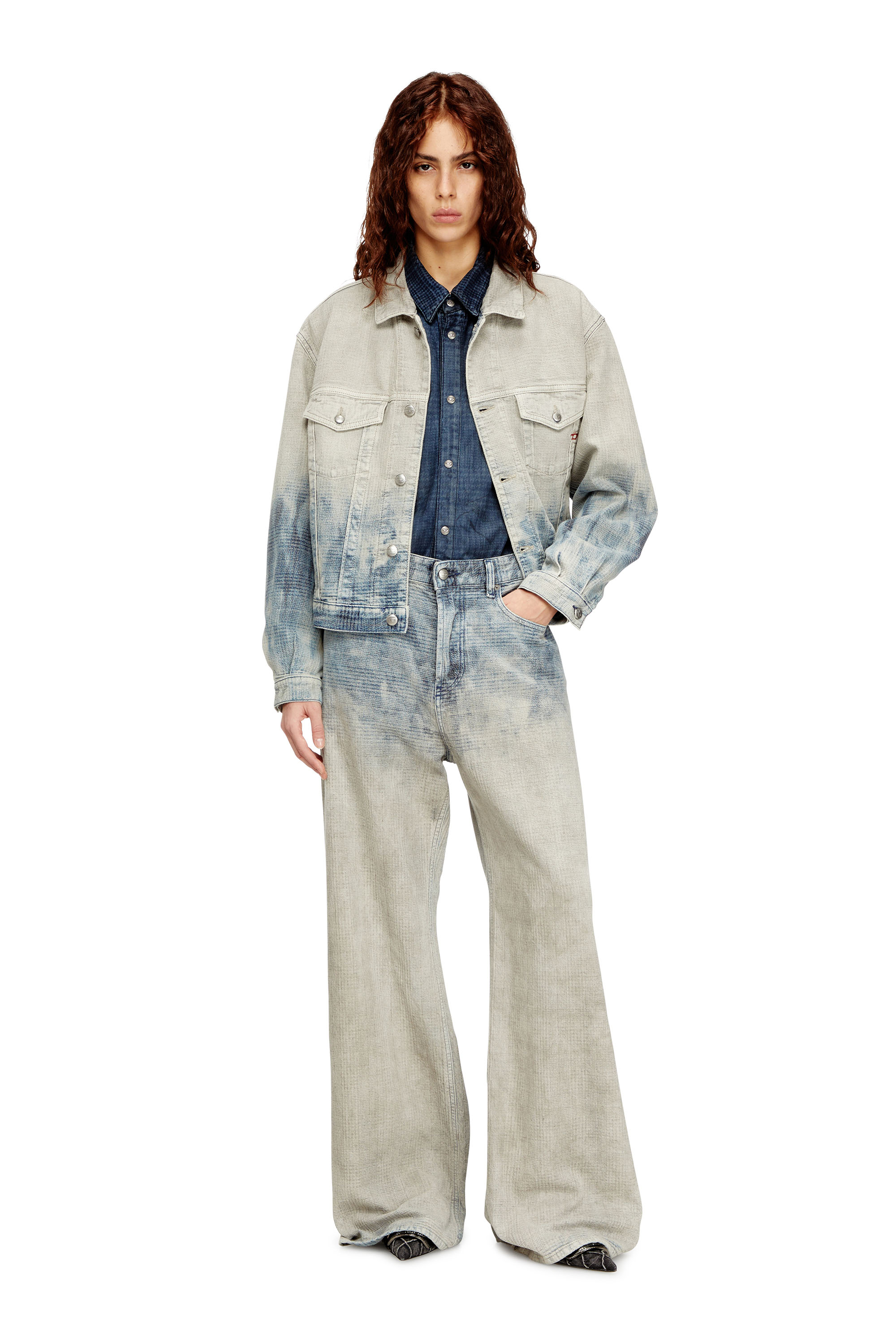 Diesel - D-RANGER, Unisex's Trucker jacket in Prince of Wales jacquard denim in Grey/Blue - 4