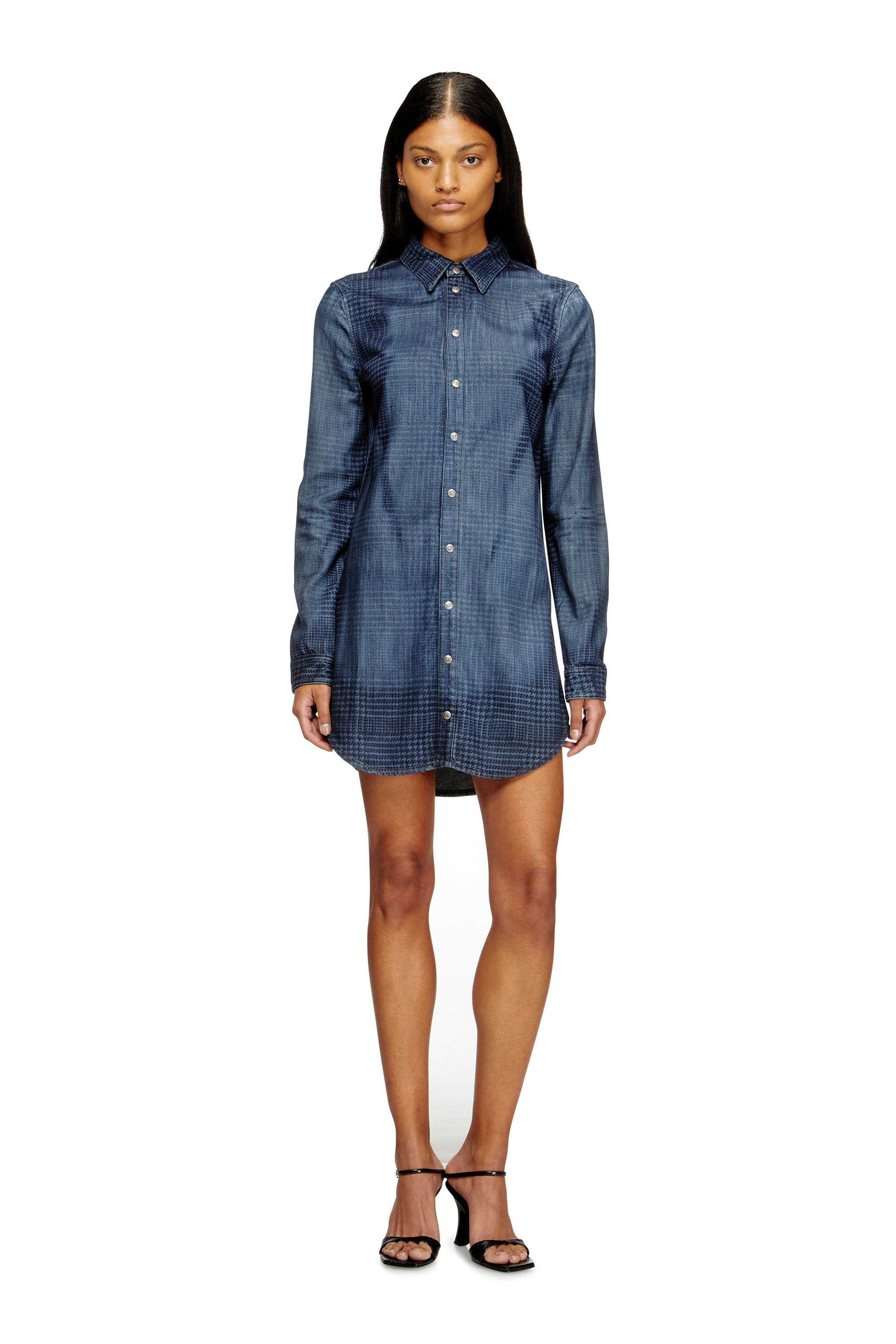 Diesel - DE-EAZY DRESS-S, Woman's Shirt dress in fluid Prince of Wales denim in Blue - 3