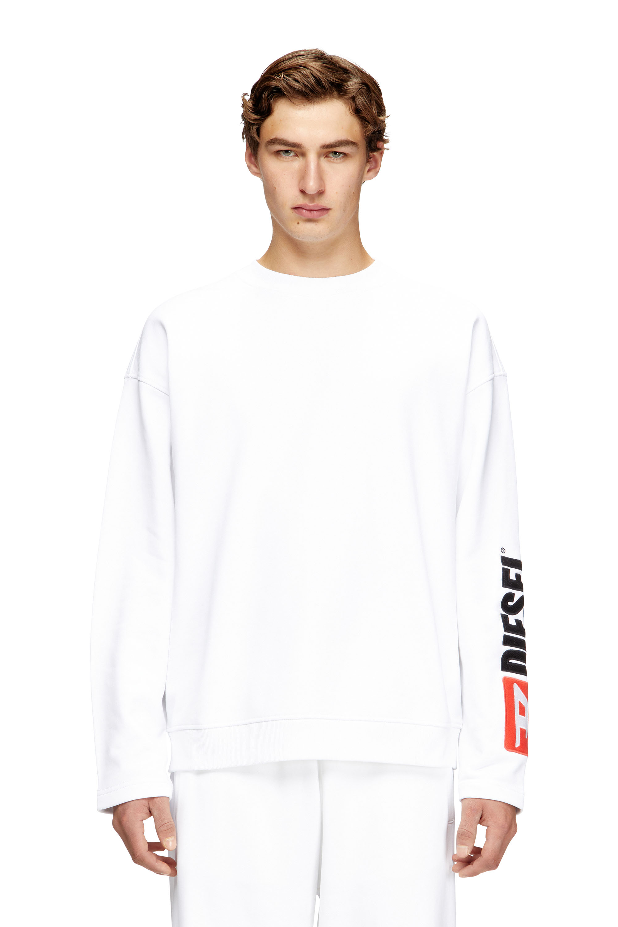 Diesel - S-BOXT-NC-DIV, Man's Crewneck sweatshirt with logo patch embroidery in White - 3