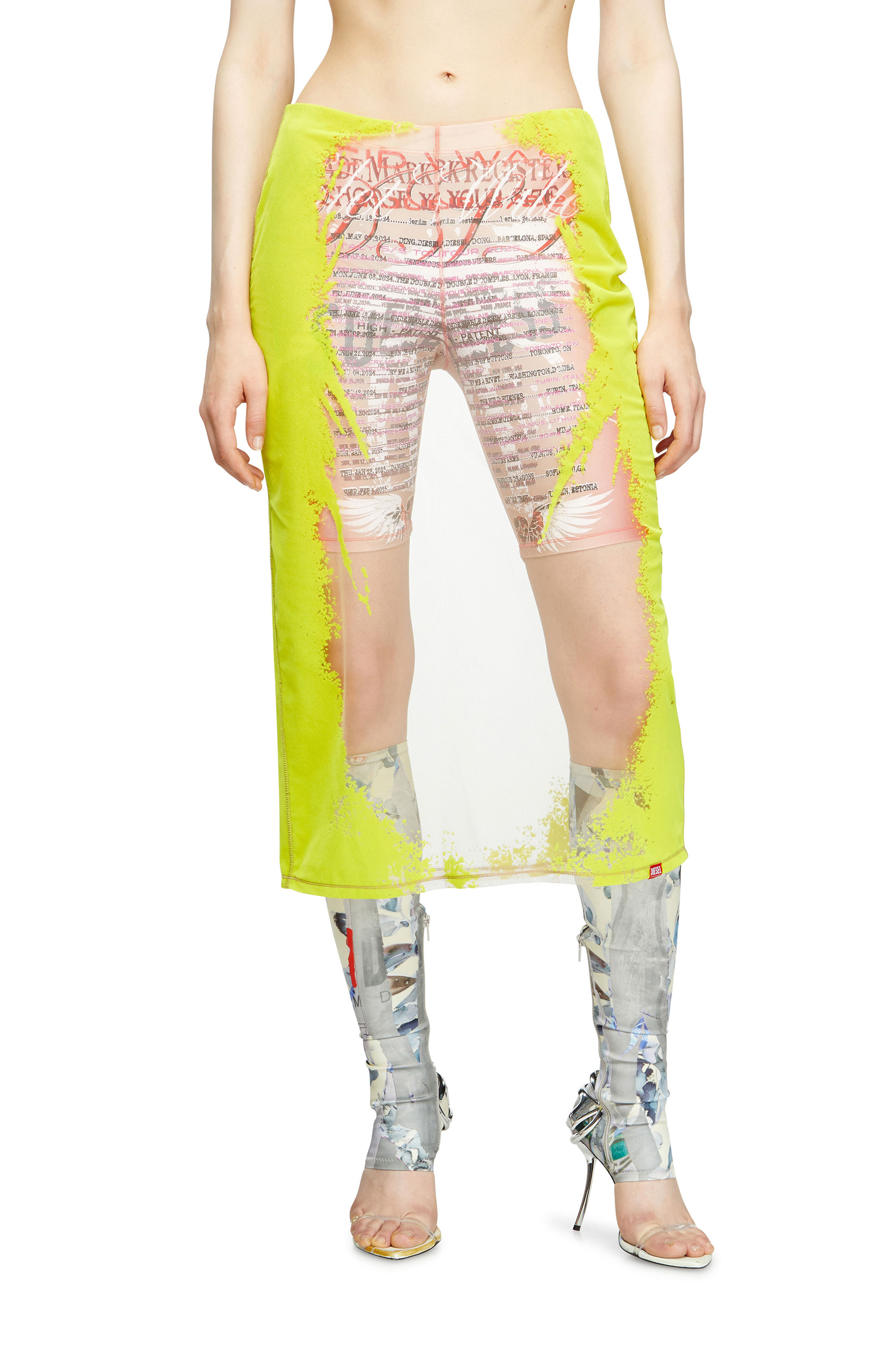 O-LYAC, Yellow/Pink Diesel - O-LYAC, Woman's Layered midi skirt with lyrics print in Yellow/Pink - 3