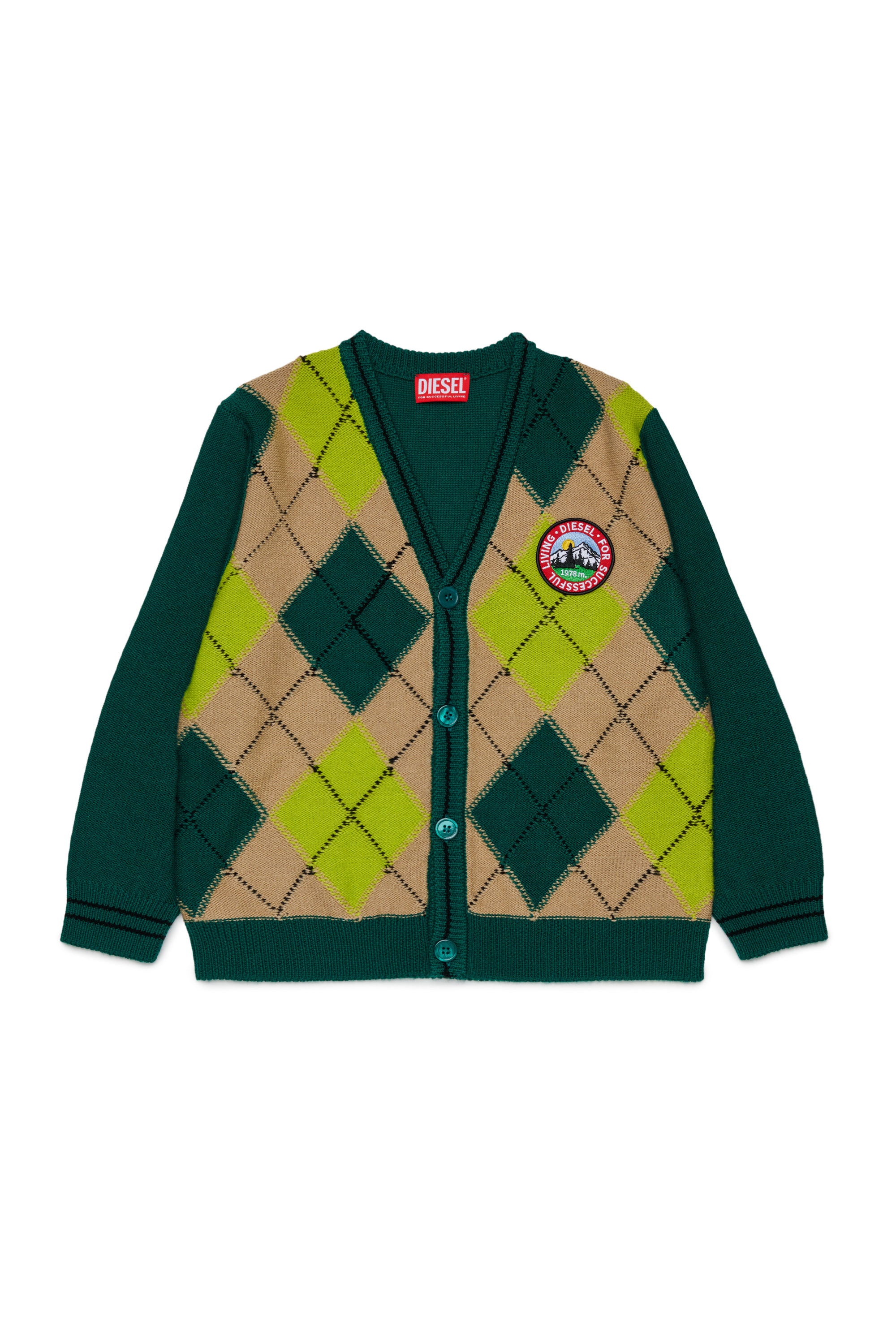 Diesel - KROMYCARDIGAN OVER, Unisex's Wool-blend cardigan with argyle motif in Green - 1