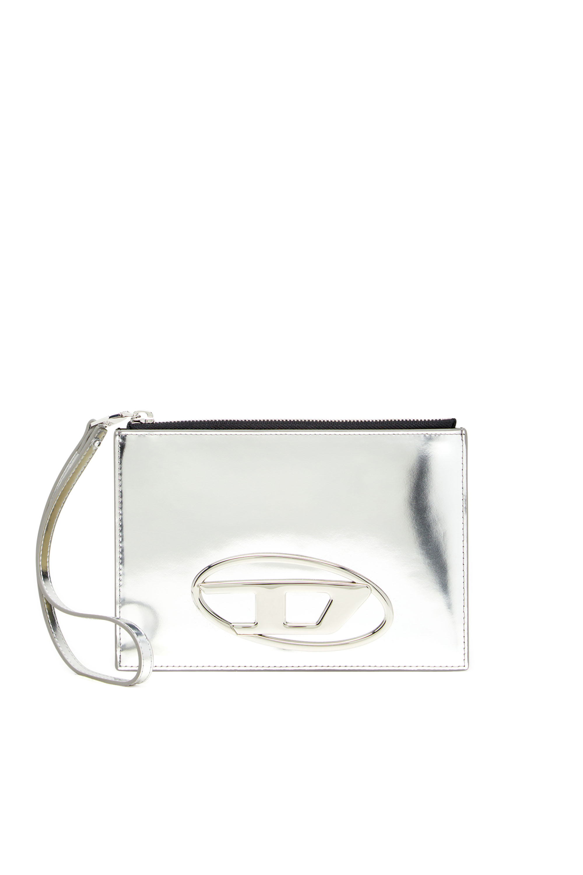 Diesel - 1DR POUCH III, Woman's Zipped pouch in mirror leather in Silver - 1