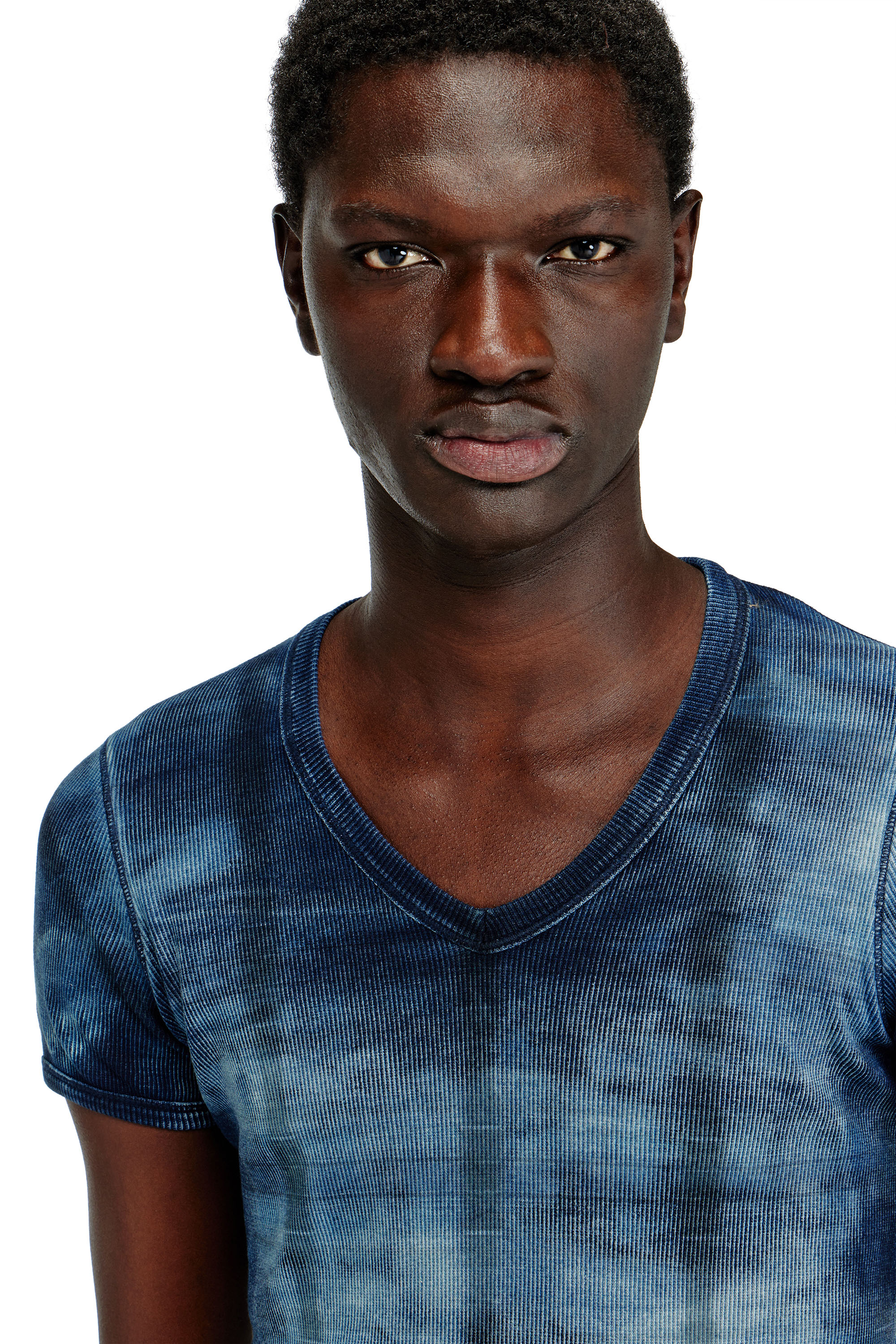 Men's X-ray top in check-print rib-jersey | Blue | Diesel GB