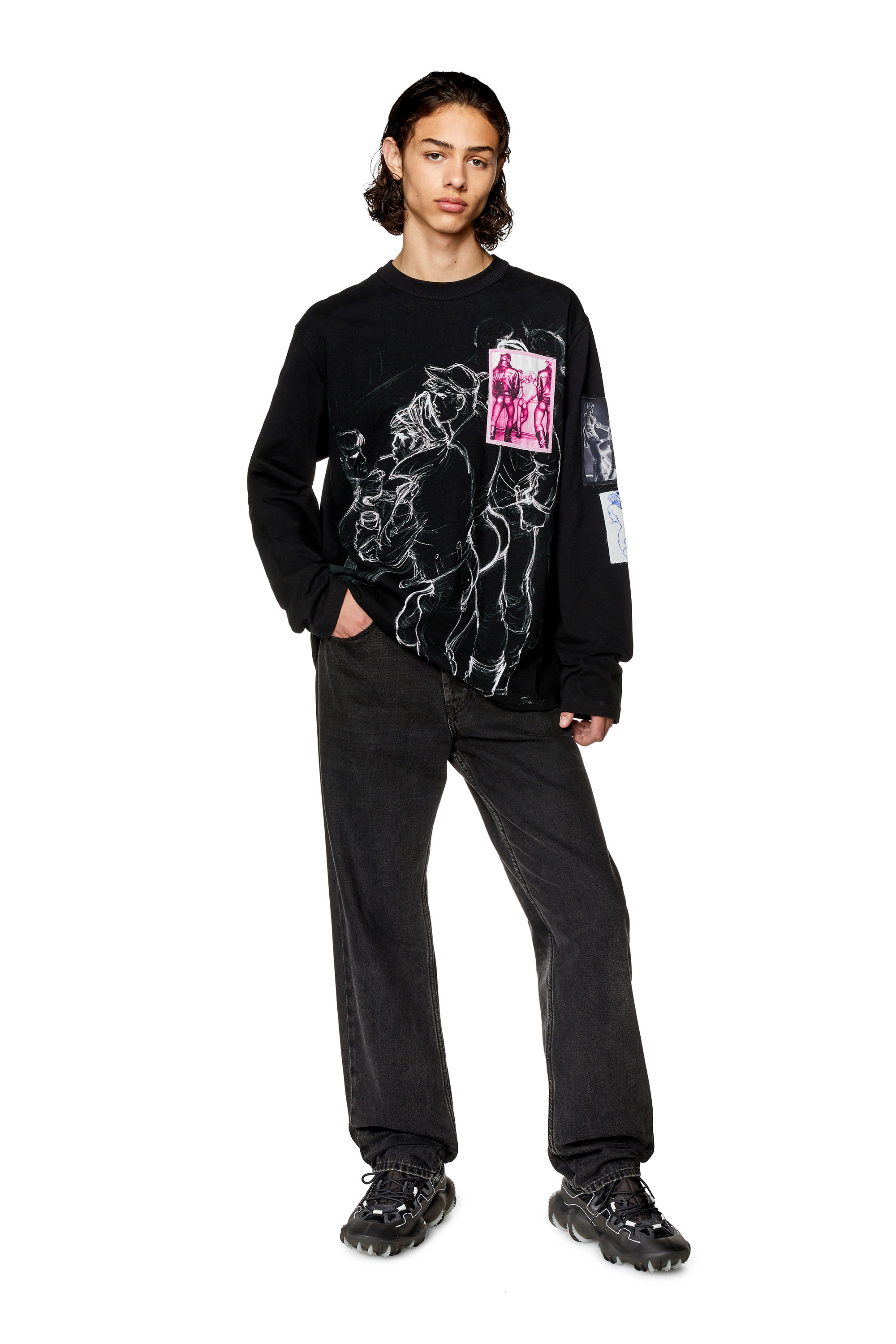 Women's Long-sleeve T-shirt with prints and patches | PR-T-CRANE-LS Diesel