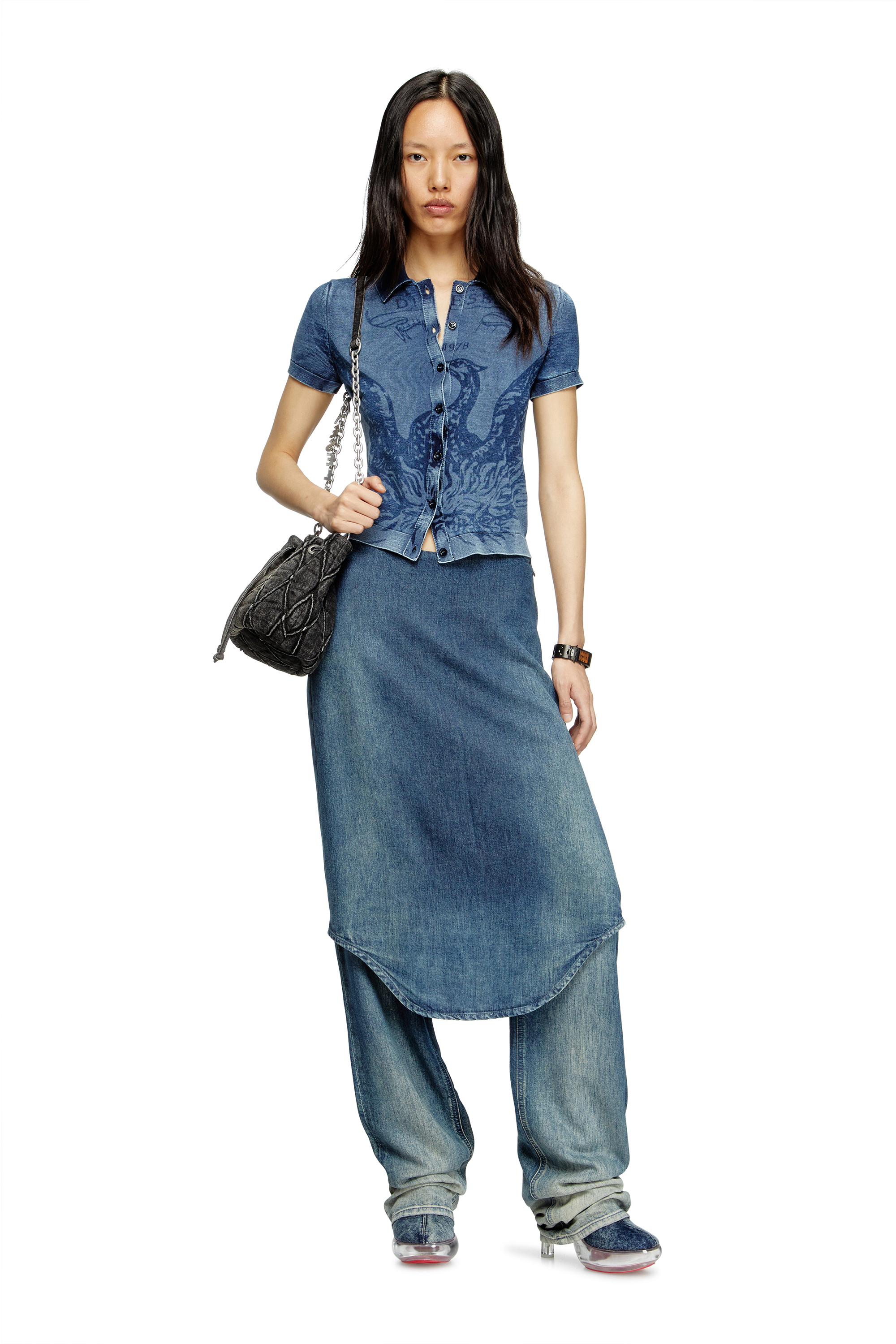 Diesel - CHARM-D BUCKET S, Woman's Charm-D S-Mini bucket bag in treated quilted denim in Black - 6