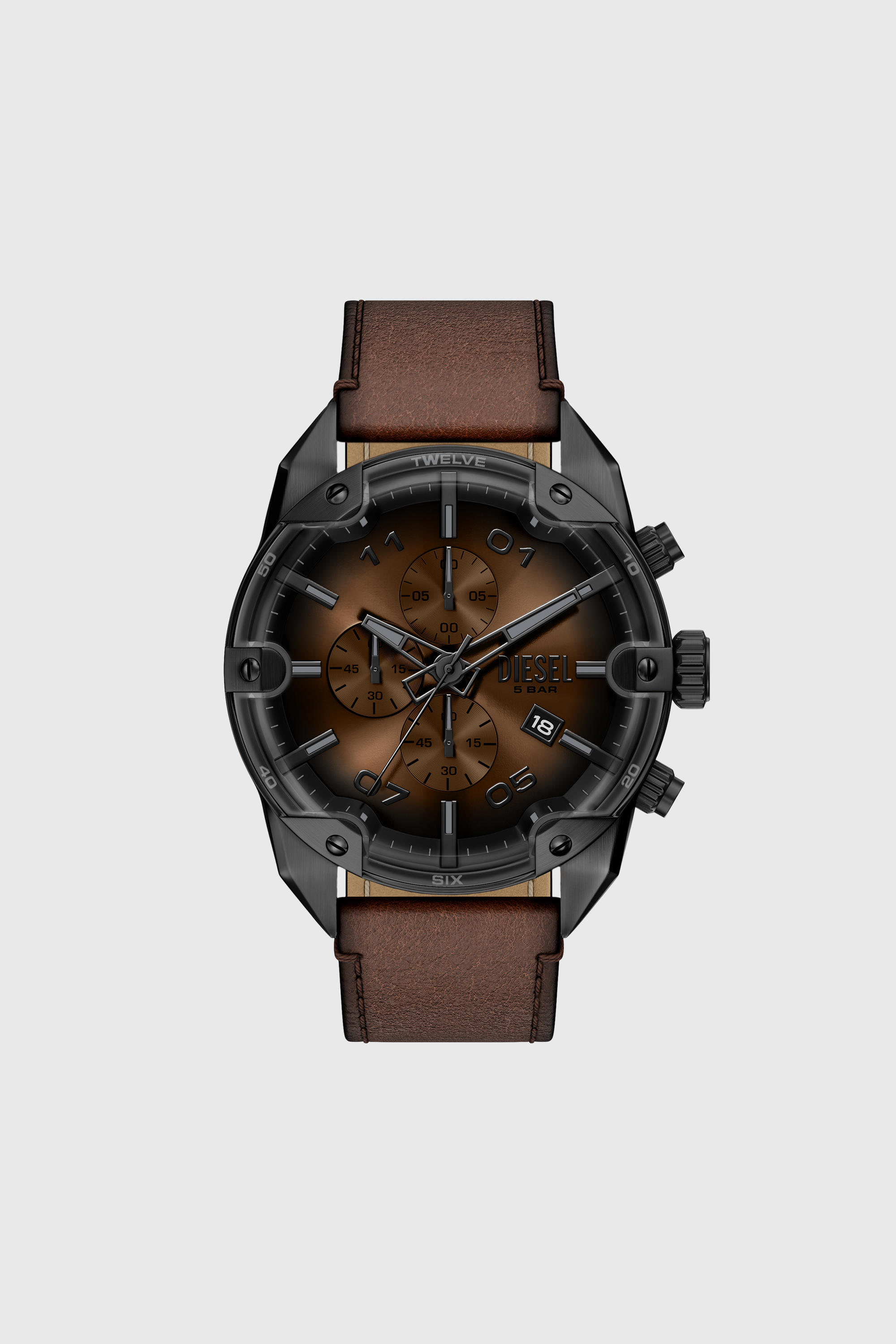 Diesel - DZ4735 WATCH, Man's Spiked brown leather watch in Brown - 1