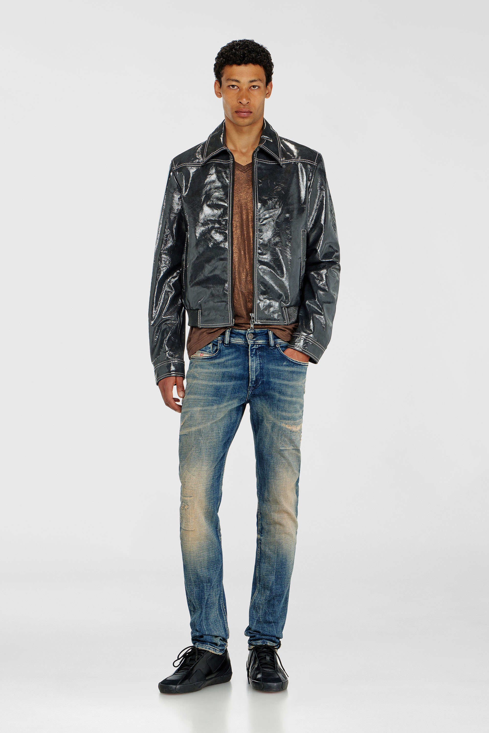 Diesel - L-ADDI, Man's Patent-leather jacket in Dark grey - 2