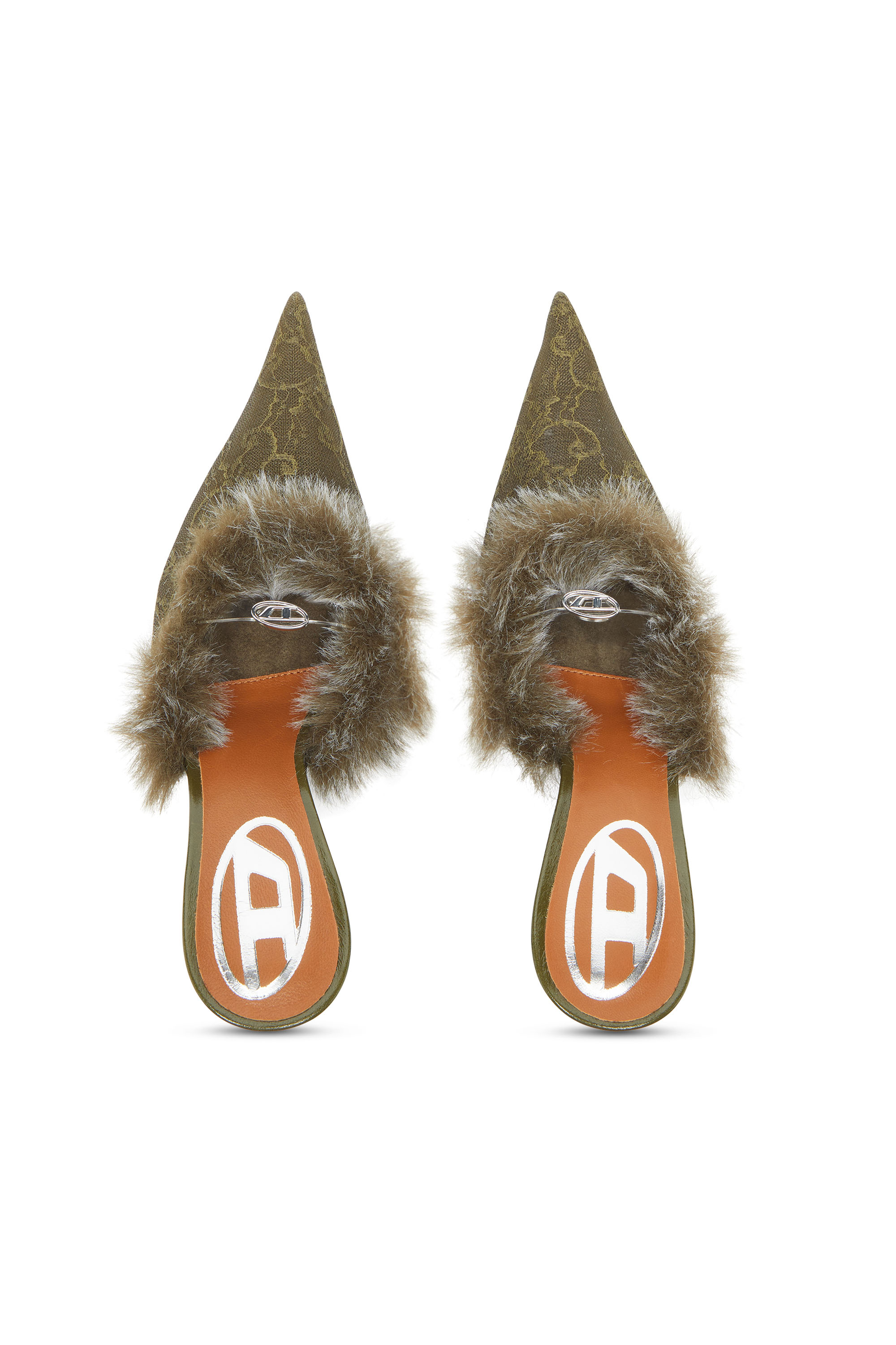 Diesel - D-JEWELS  MULE FUR 90, Woman's D-Ten&Half - Mules in nylon with fuzzy trim in Military Green - 4