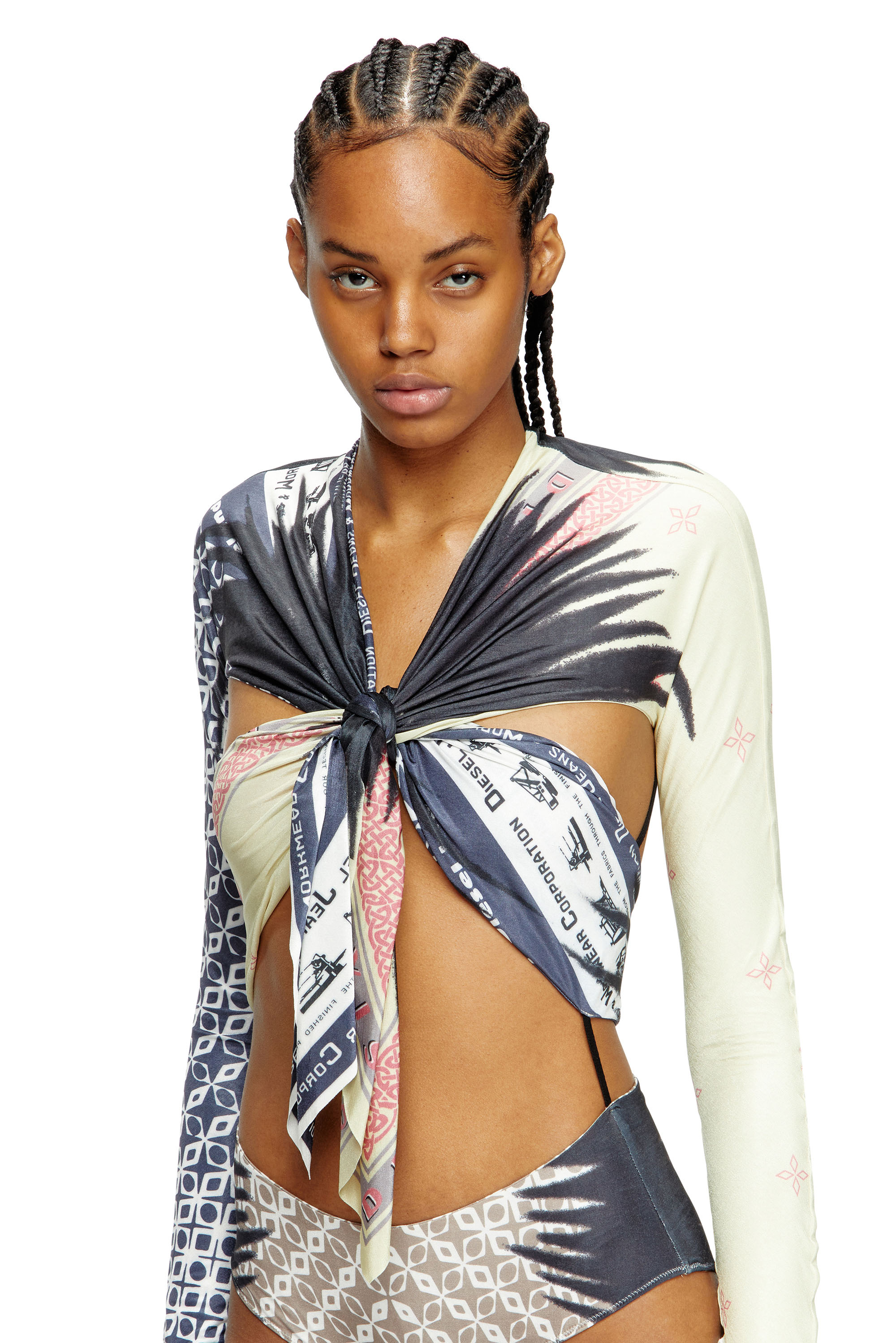 Diesel - T-EXO, Woman's Top with draped bandana front in Black/White - 5