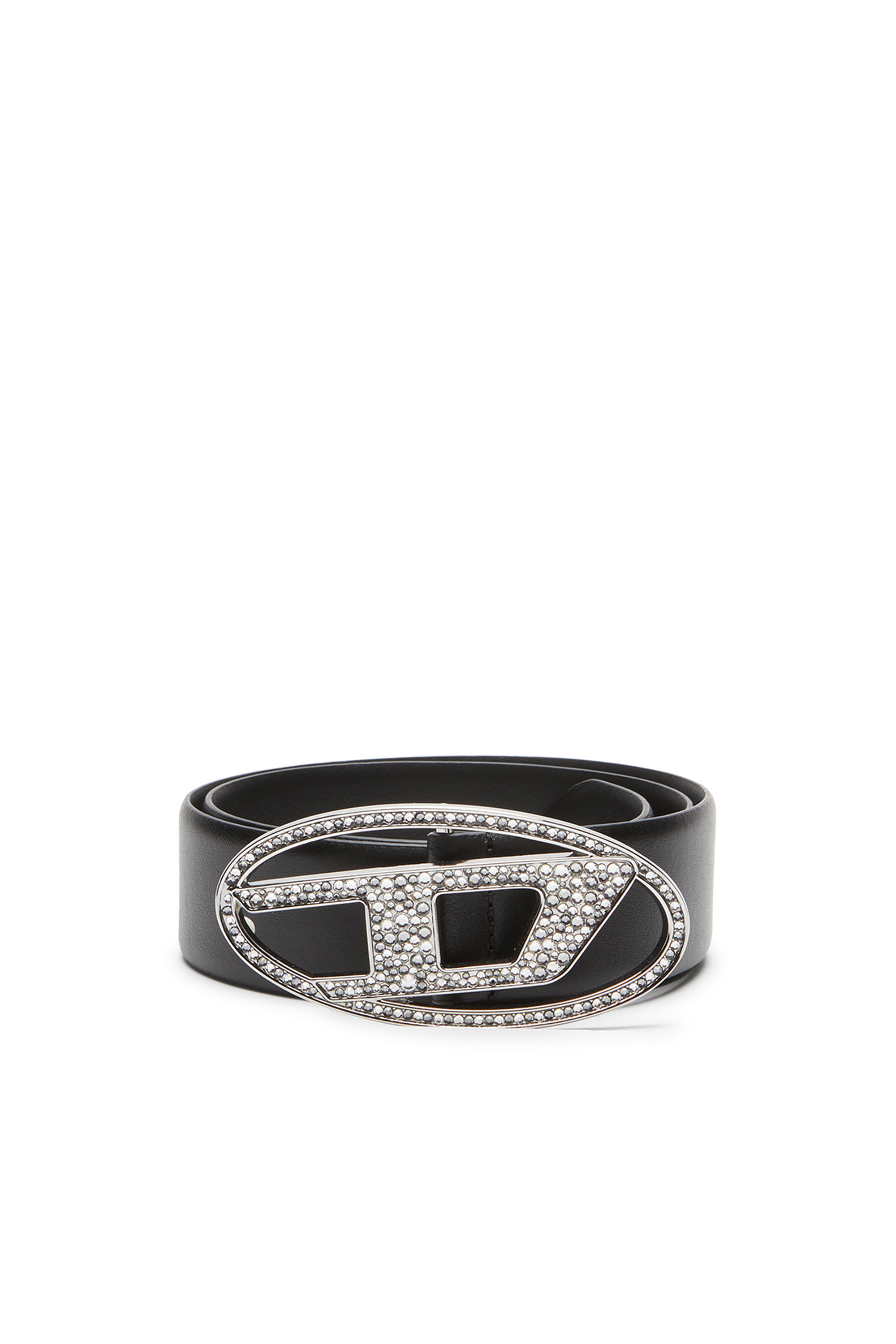 Diesel - B-1DR STRASS, Woman's 4cm Leather belt with crystal buckle in Black - 1